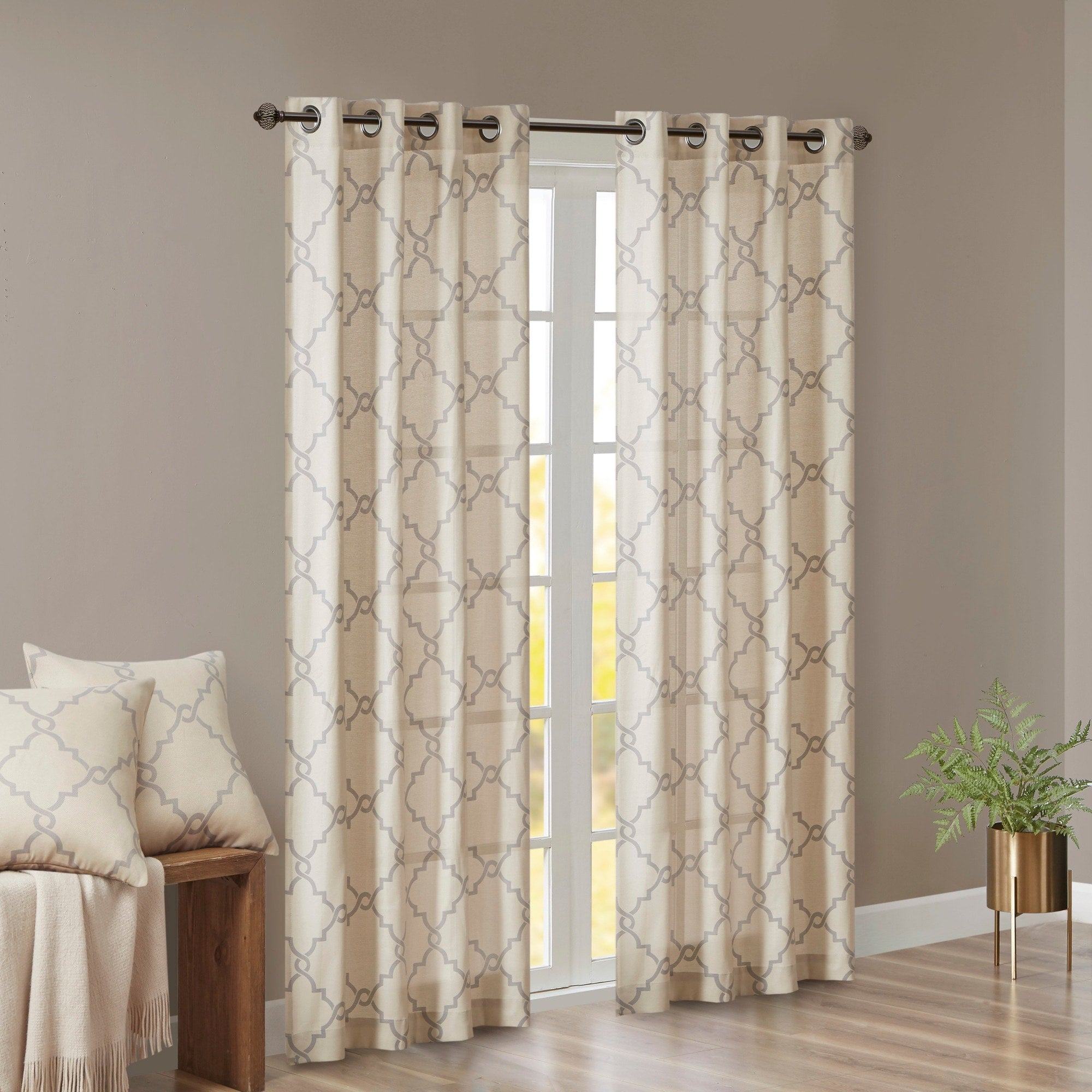 Madison Park Westmont Fretwork Print Grommet Top Window Single Curtain Panel