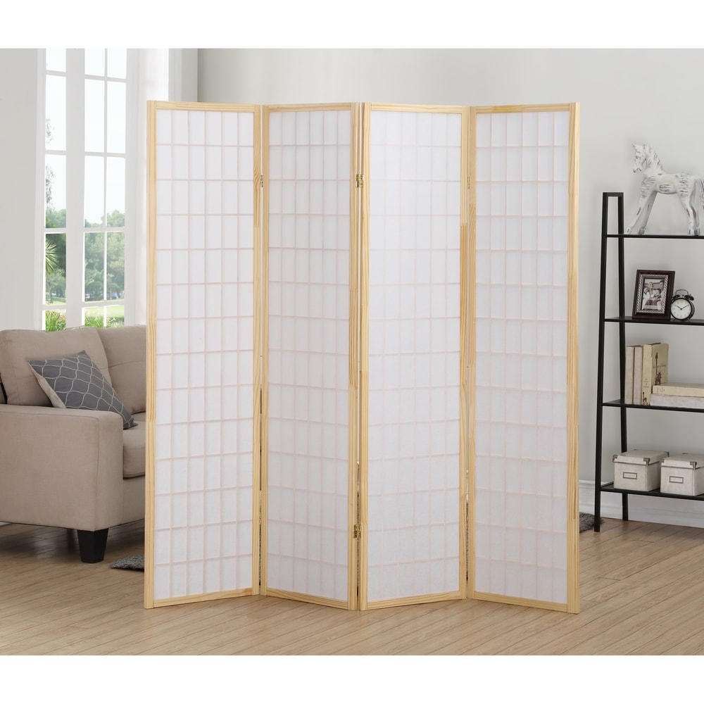 Roundhill Furniture Hoceima Oriental Shoji 4-panel Room Divider