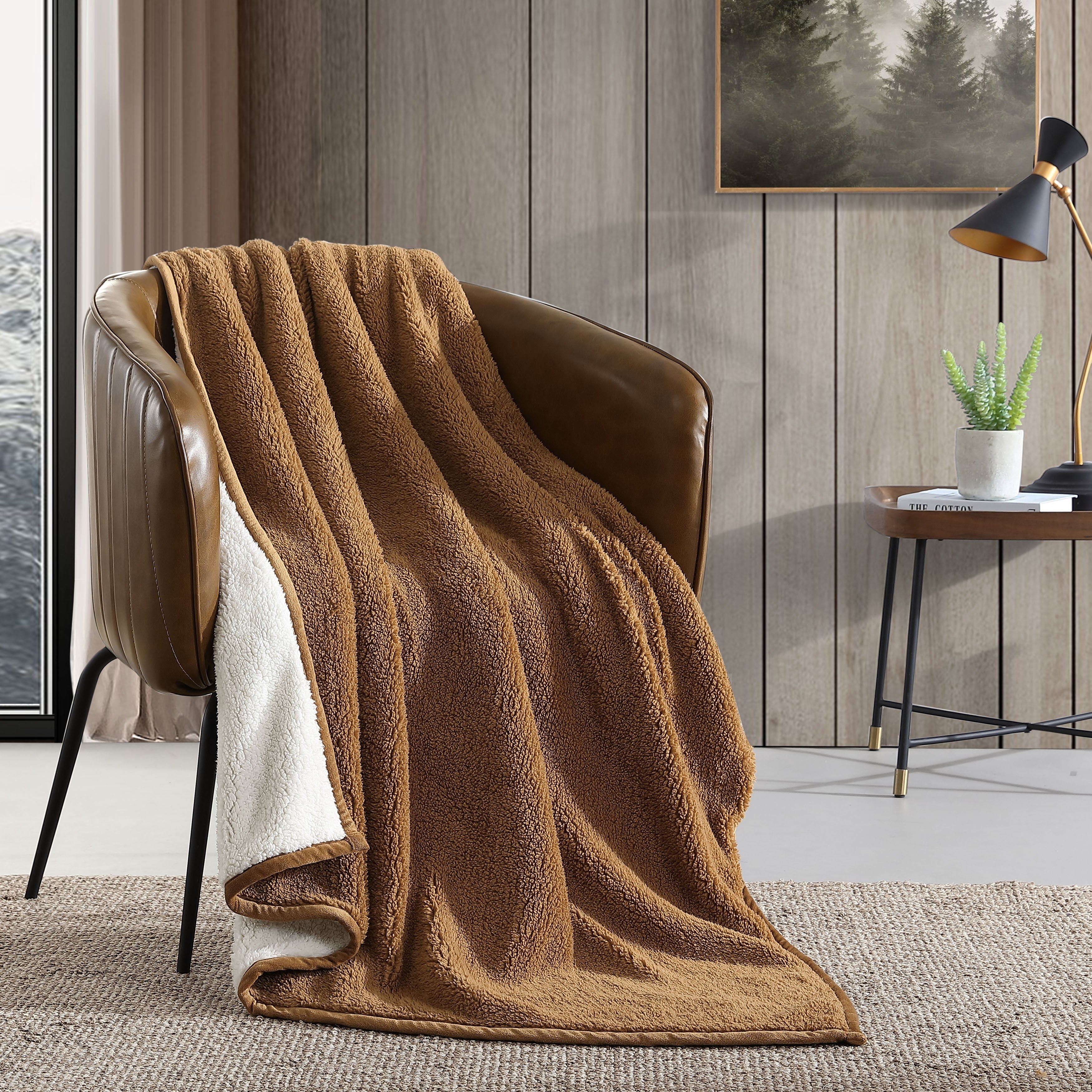 Eddie Bauer Printed Faux Shearling- Reversible Throw Blankets