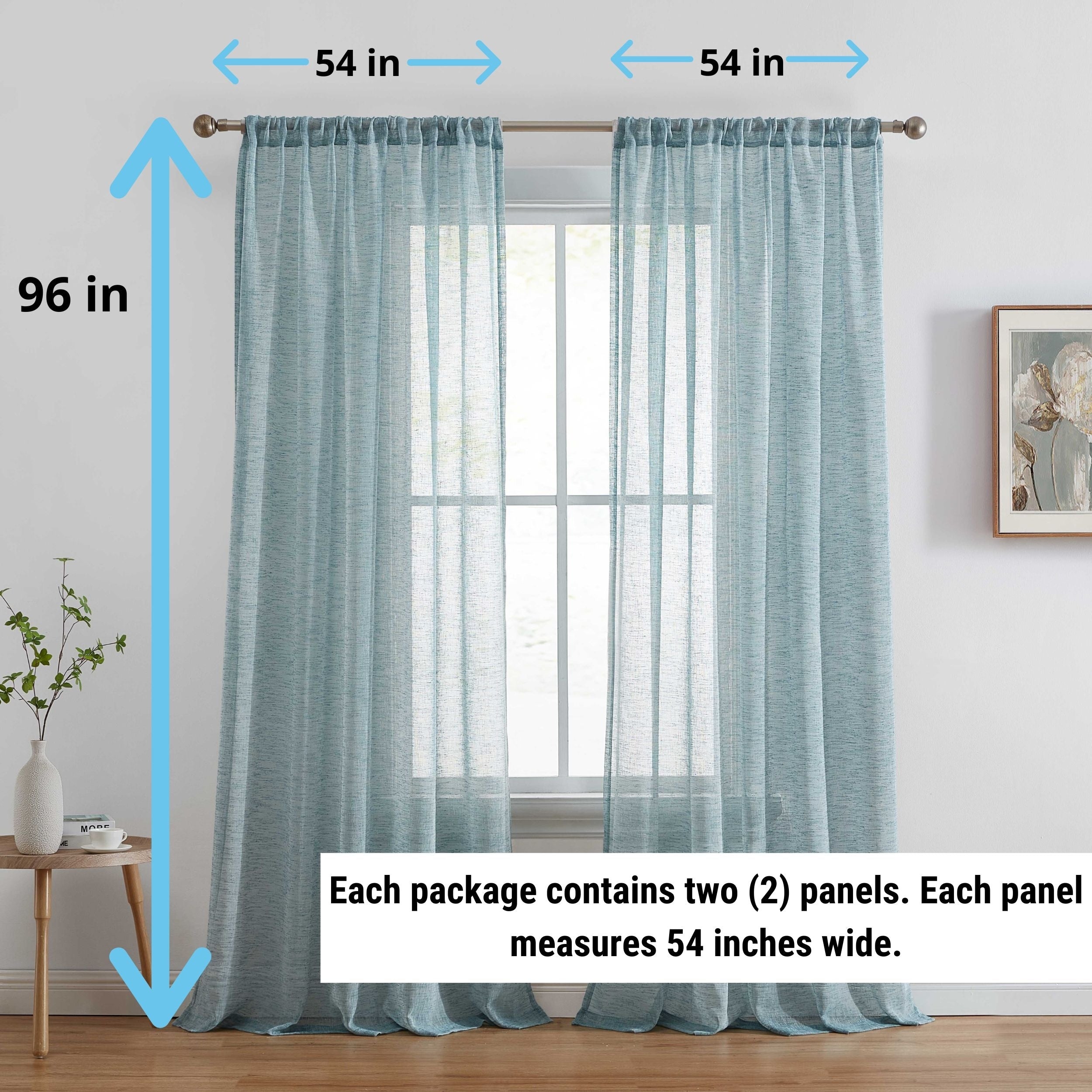 HLC.me Penelope Faux Linen Textured Semi Sheer Light Filtering Window Pole Pocket Curtains Panels - Set of 2