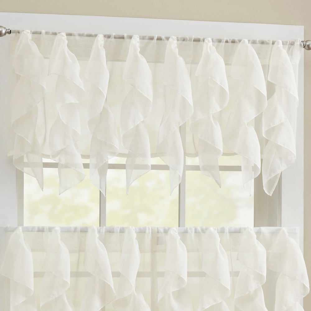 Chic Sheer Voile Vertical Ruffled Tier Window Curtain Valance and Tier