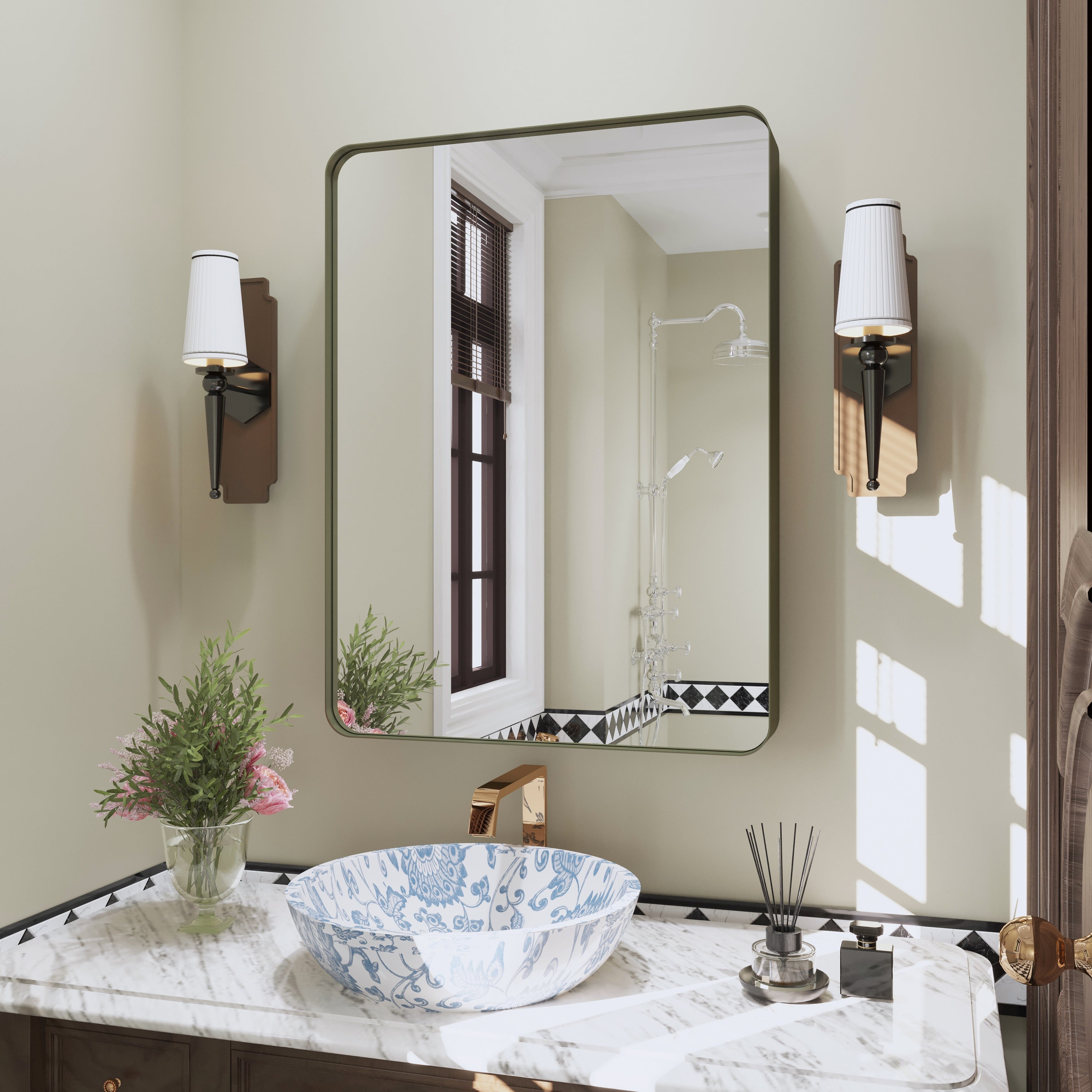 Framed Wall Mounted Bathroom Vanity Mirror