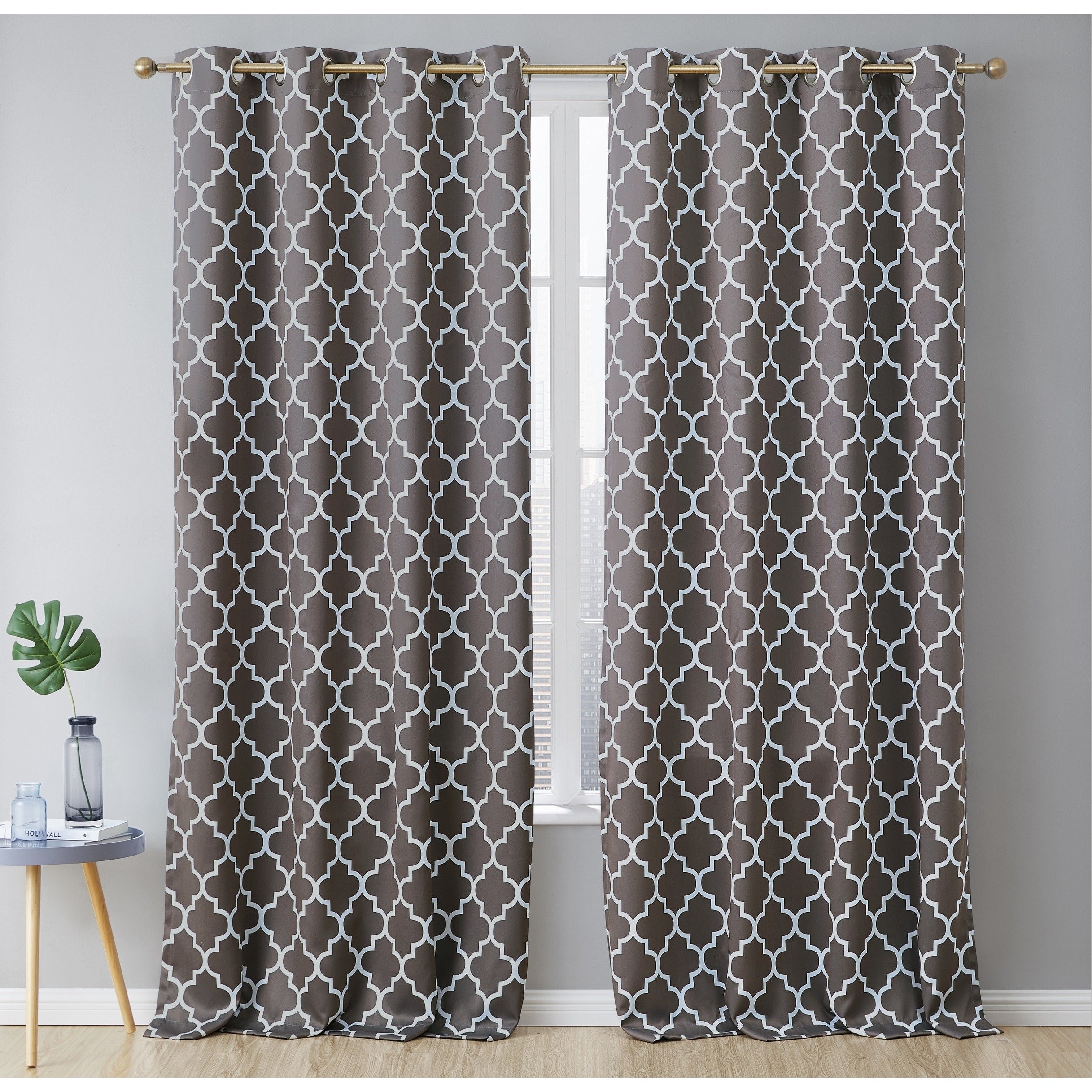 HLC.me Lattice Geometric Blackout Thermal Privacy Room Darkening Grommet Window Drapes Curtain Panels - Set of 2