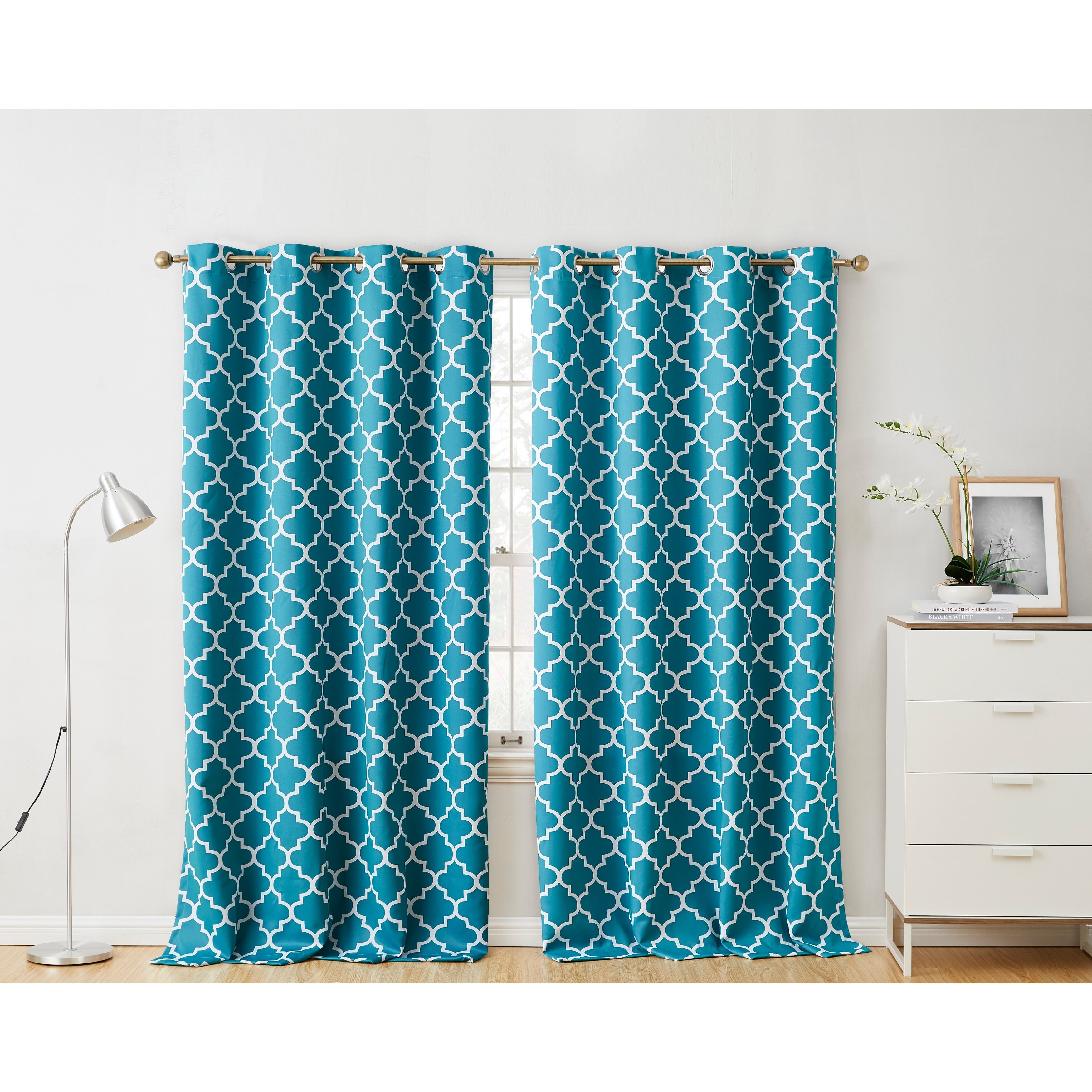 HLC.me Lattice Geometric Blackout Thermal Privacy Room Darkening Grommet Window Drapes Curtain Panels - Set of 2