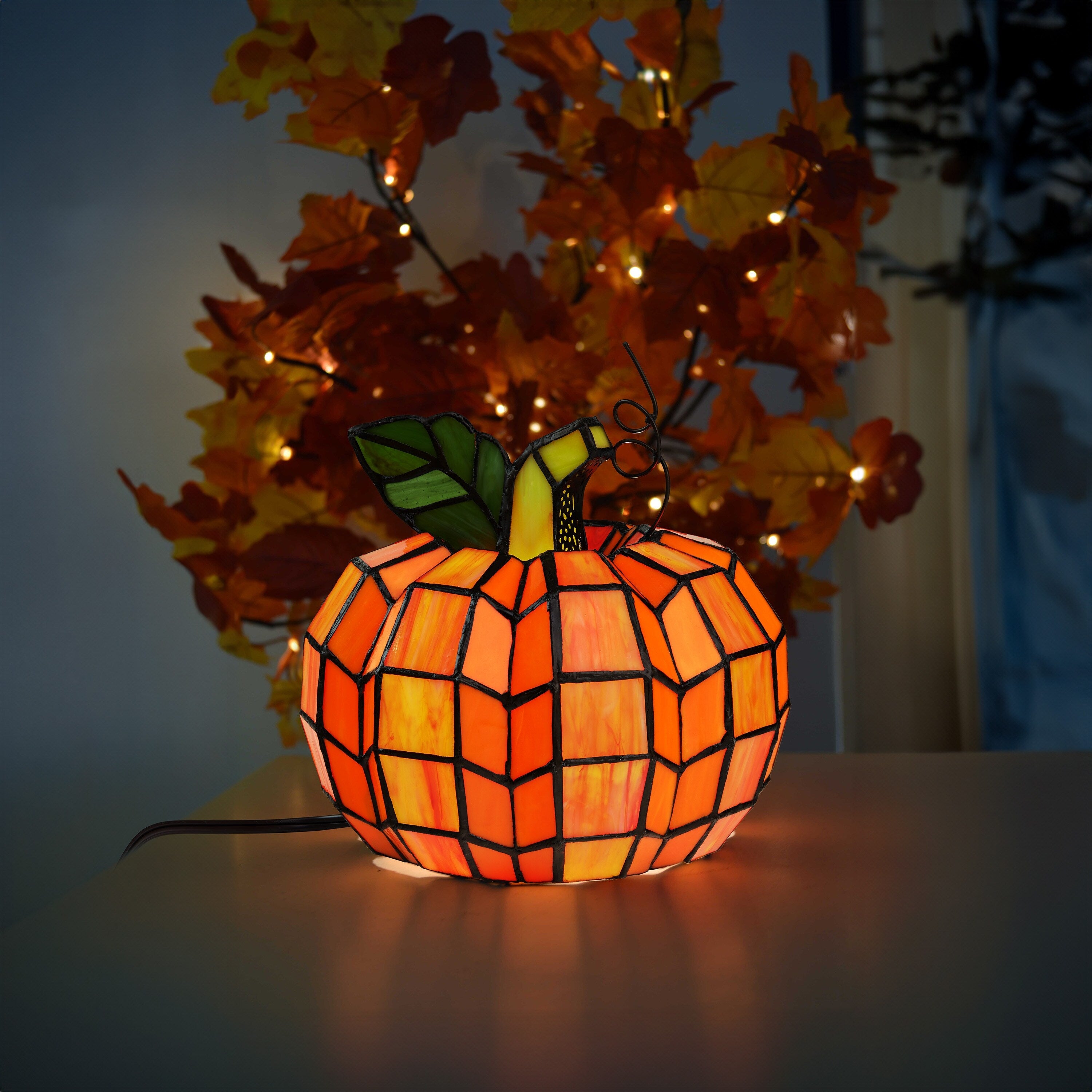 9 H Patch the Pumpkin Stained Glass Accent Lamp - 8.25L x 8.25W x 9H