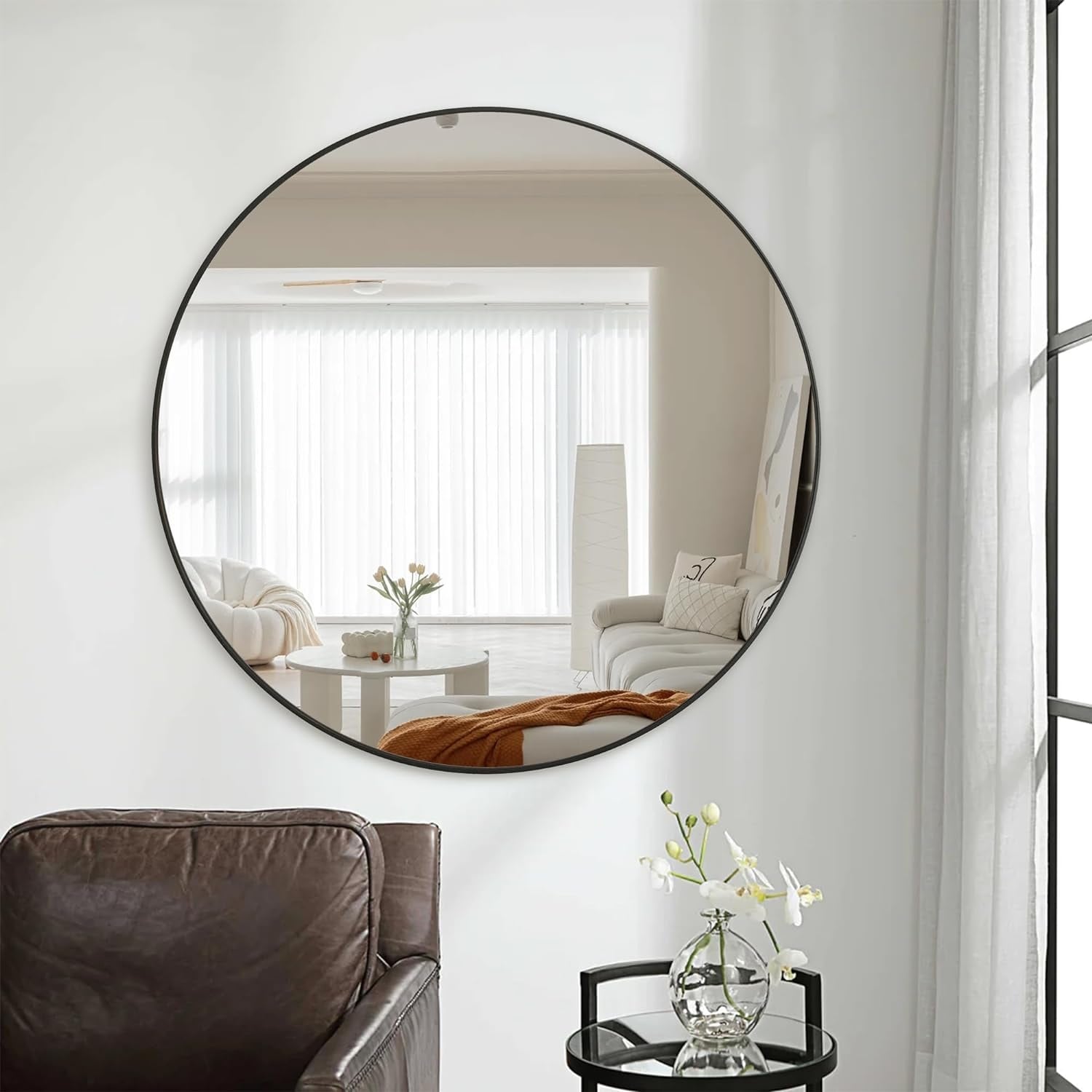 Full Size Round Bathroom Vanity Wall Mirror with Metal Frame