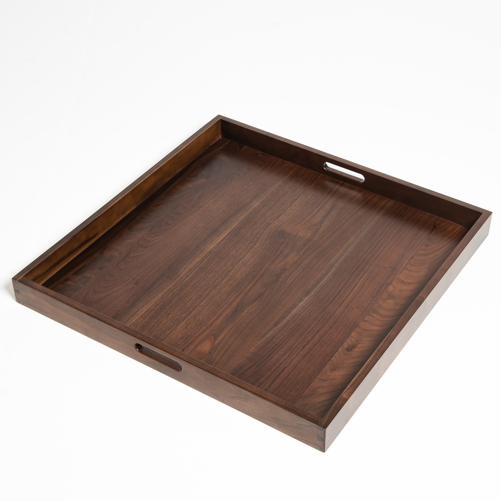 Square Black Walnut Wood Serving Tray Ottoman Tray with Handles