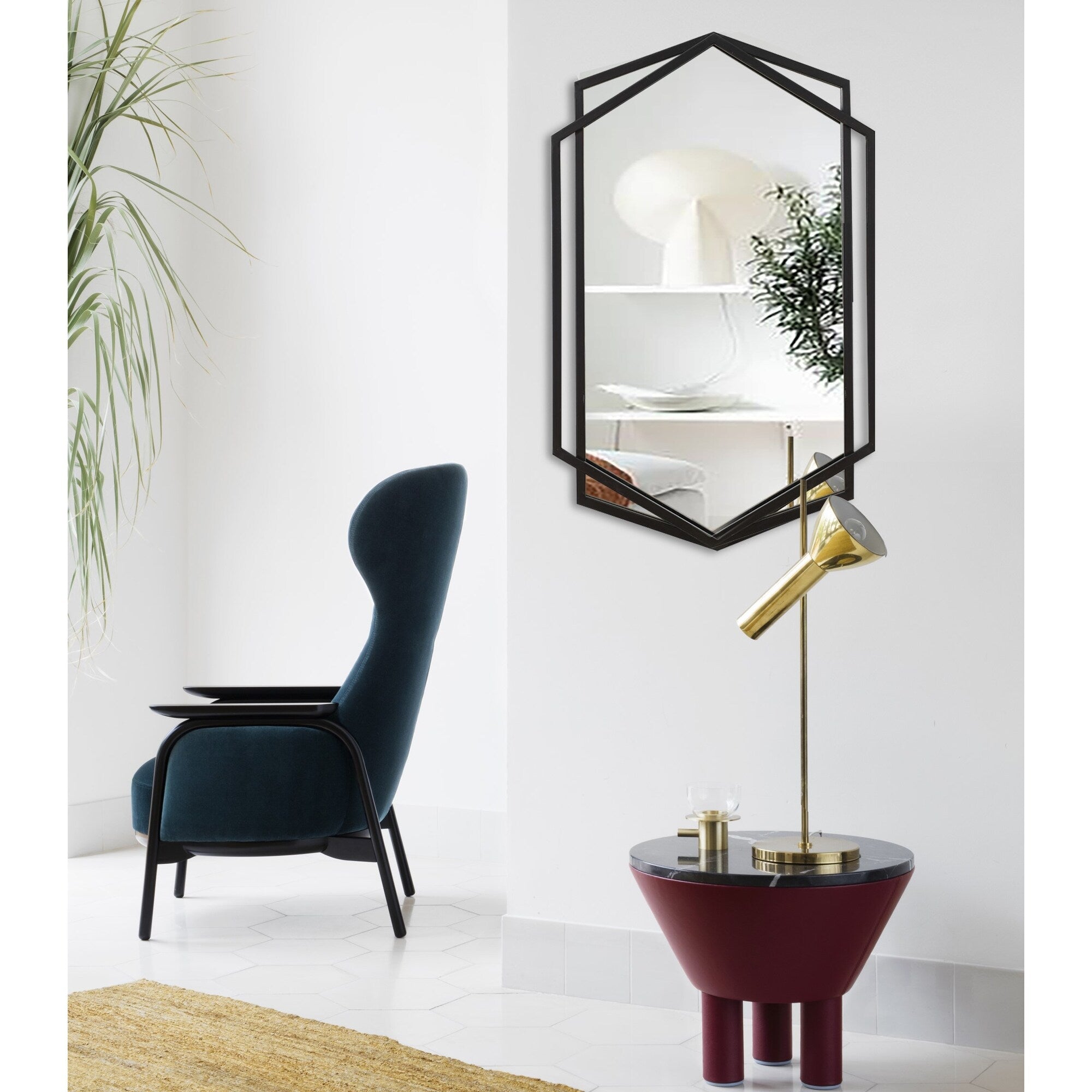 Black Metal Hexagon Frame Wall Accent Mirror, Bathroom Wall Mirror - 31.75 H x 22 W x 1.25 D