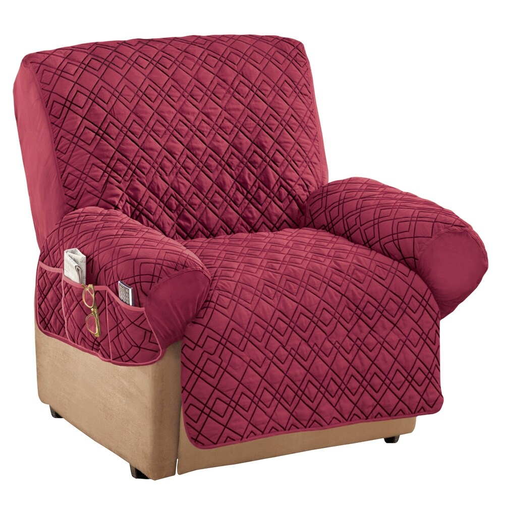 Diamond Quilted Stretch Recliner Cover with Storage