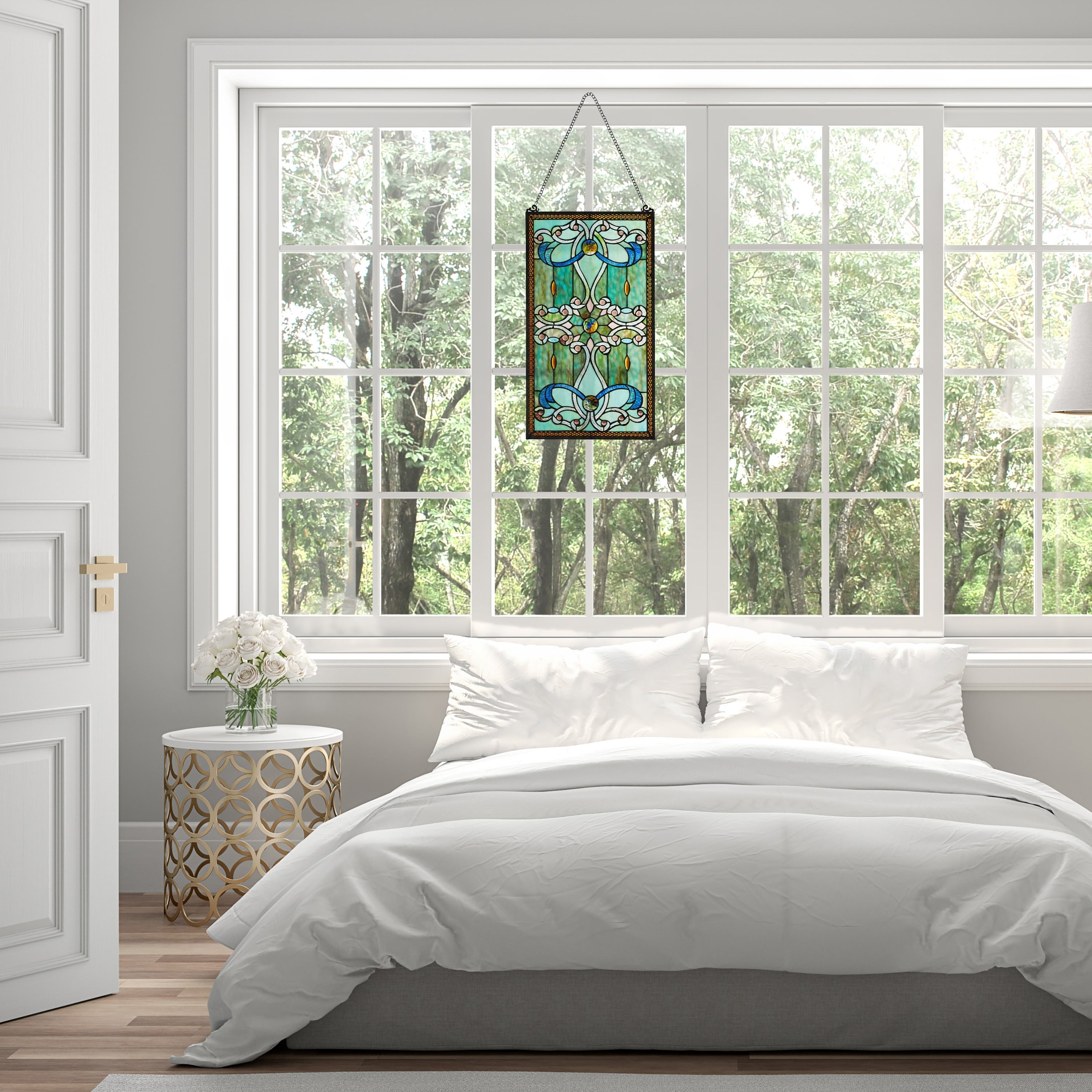 River of Goods Brandi's Tiffany Style Stained Glass Green 26-inch Window Panel - 15L x 0.25W x 26H