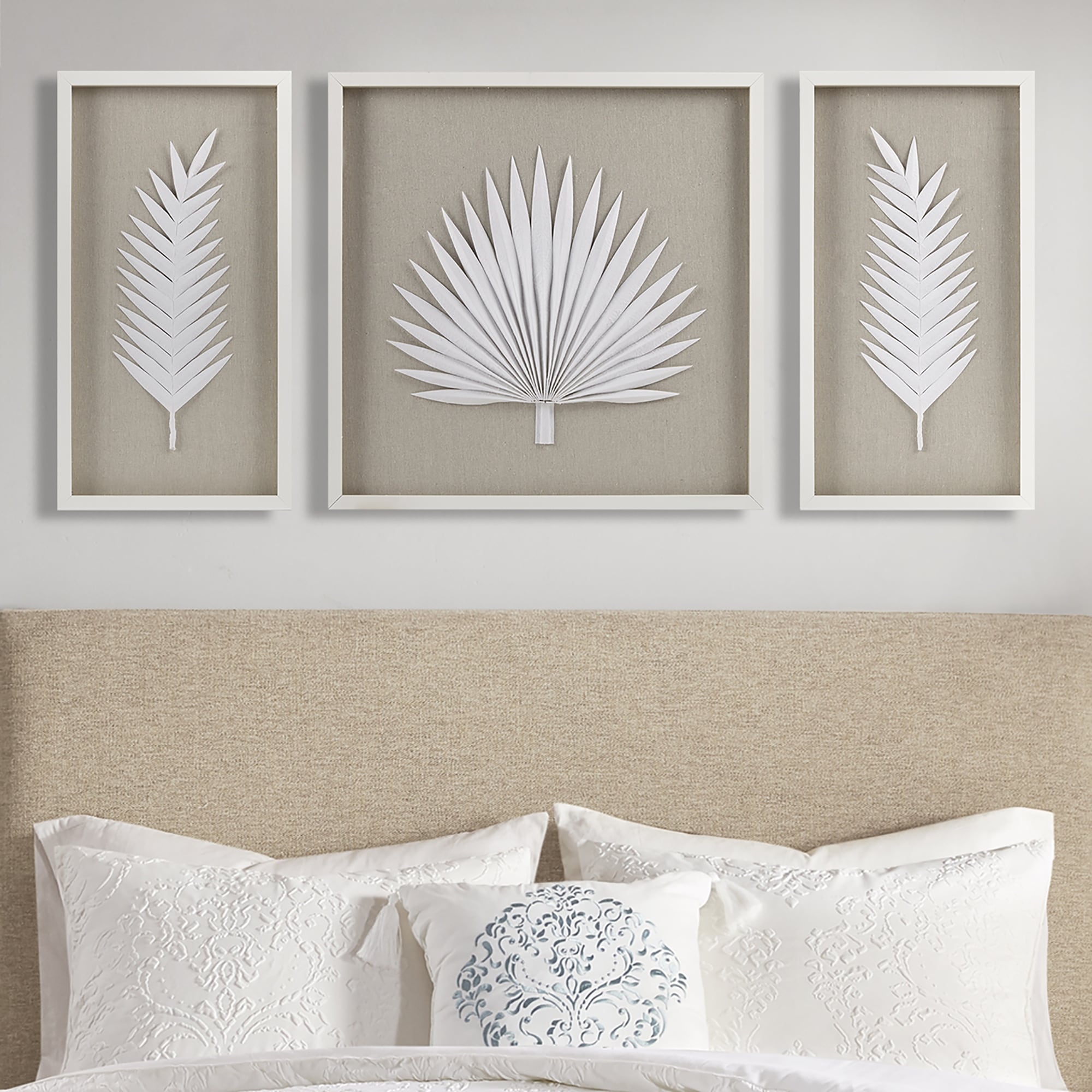 Madison Park Sabal Handmade Framed Rice Paper Palm Leaves 3-piece Shadowbox Wall Decor Set - Off White