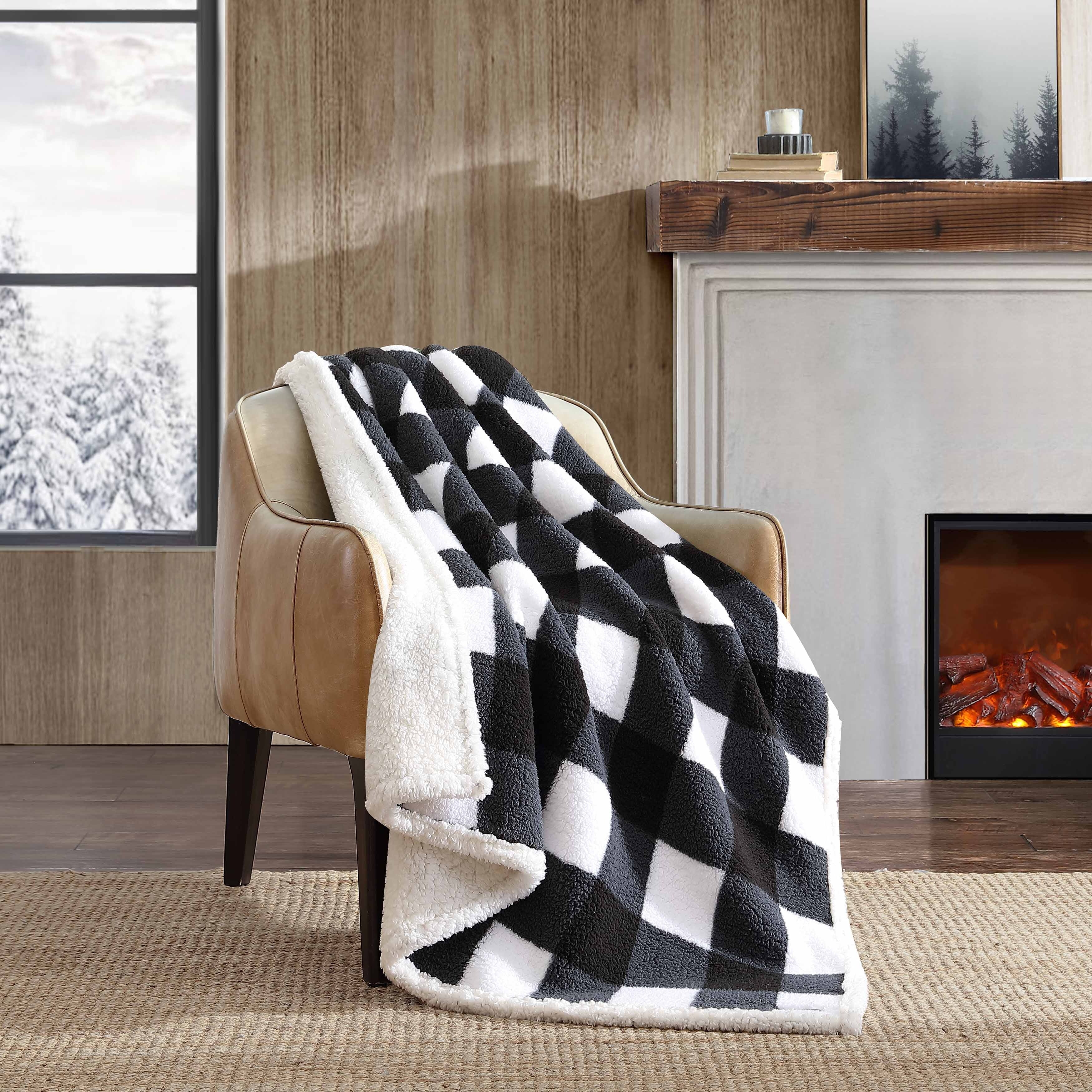 Eddie Bauer Printed Faux Shearling- Reversible Throw Blankets