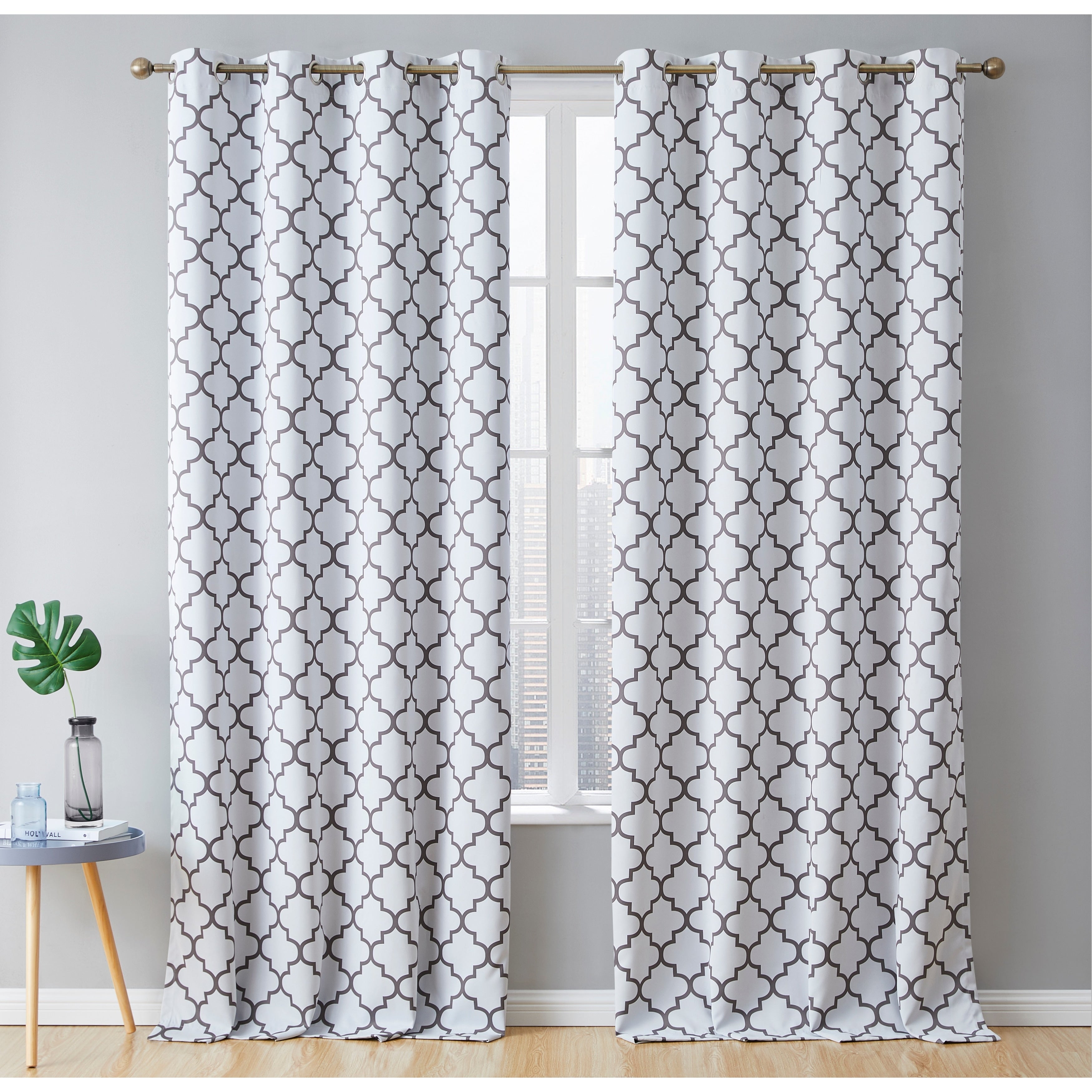 HLC.me Lattice Geometric Blackout Thermal Privacy Room Darkening Grommet Window Drapes Curtain Panels - Set of 2