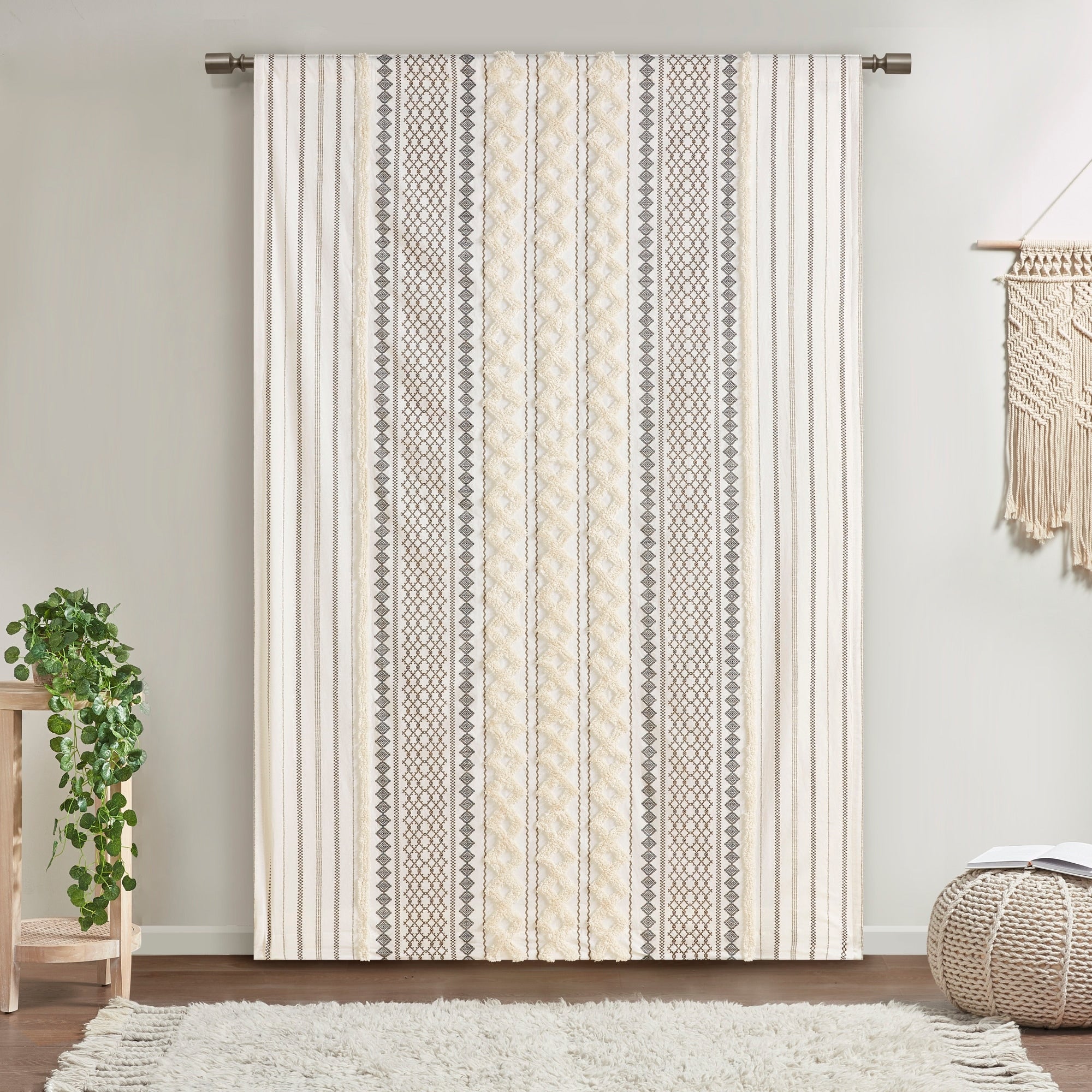 INK+IVY Imani Cotton Printed Curtain Panel with Chenille Stripe and Lining