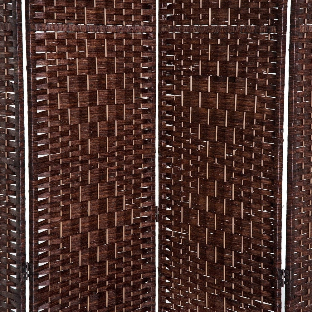 HomCom 6' Tall Wicker Weave Four Panel Room Divider Privacy Screen - Chestnut Brown