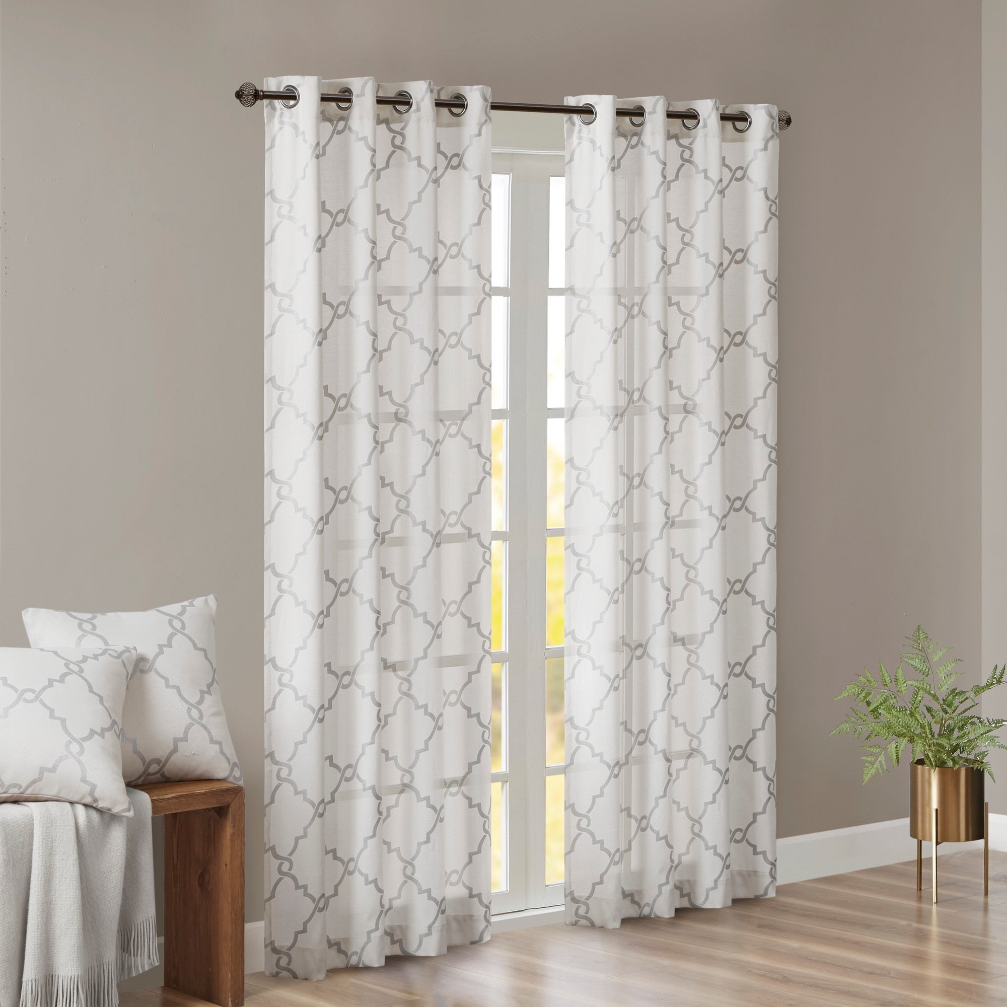 Madison Park Westmont Fretwork Print Grommet Top Window Single Curtain Panel