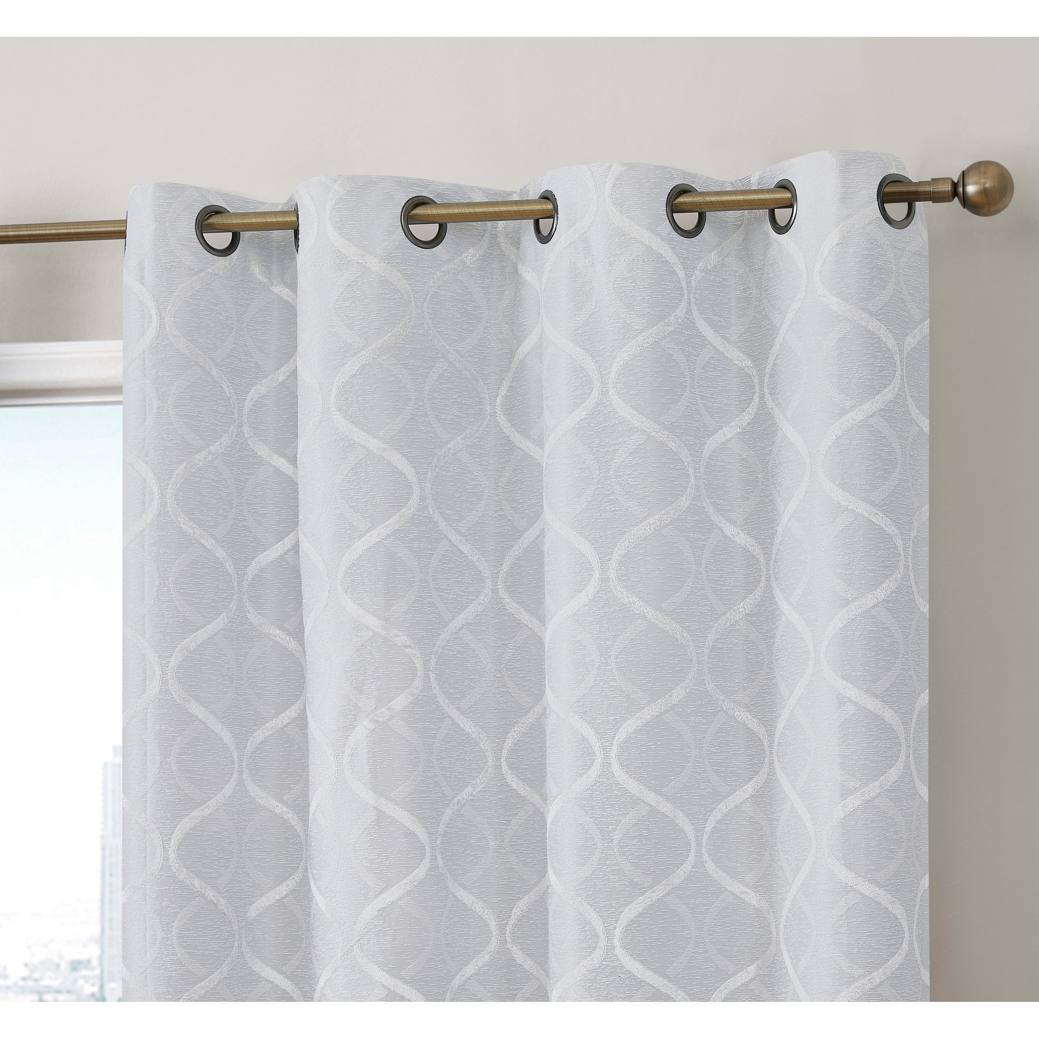 HLC.me Lattice Flocked 100% Complete Blackout Thermal Insulated Window Curtain Grommet Panels - Set of 2