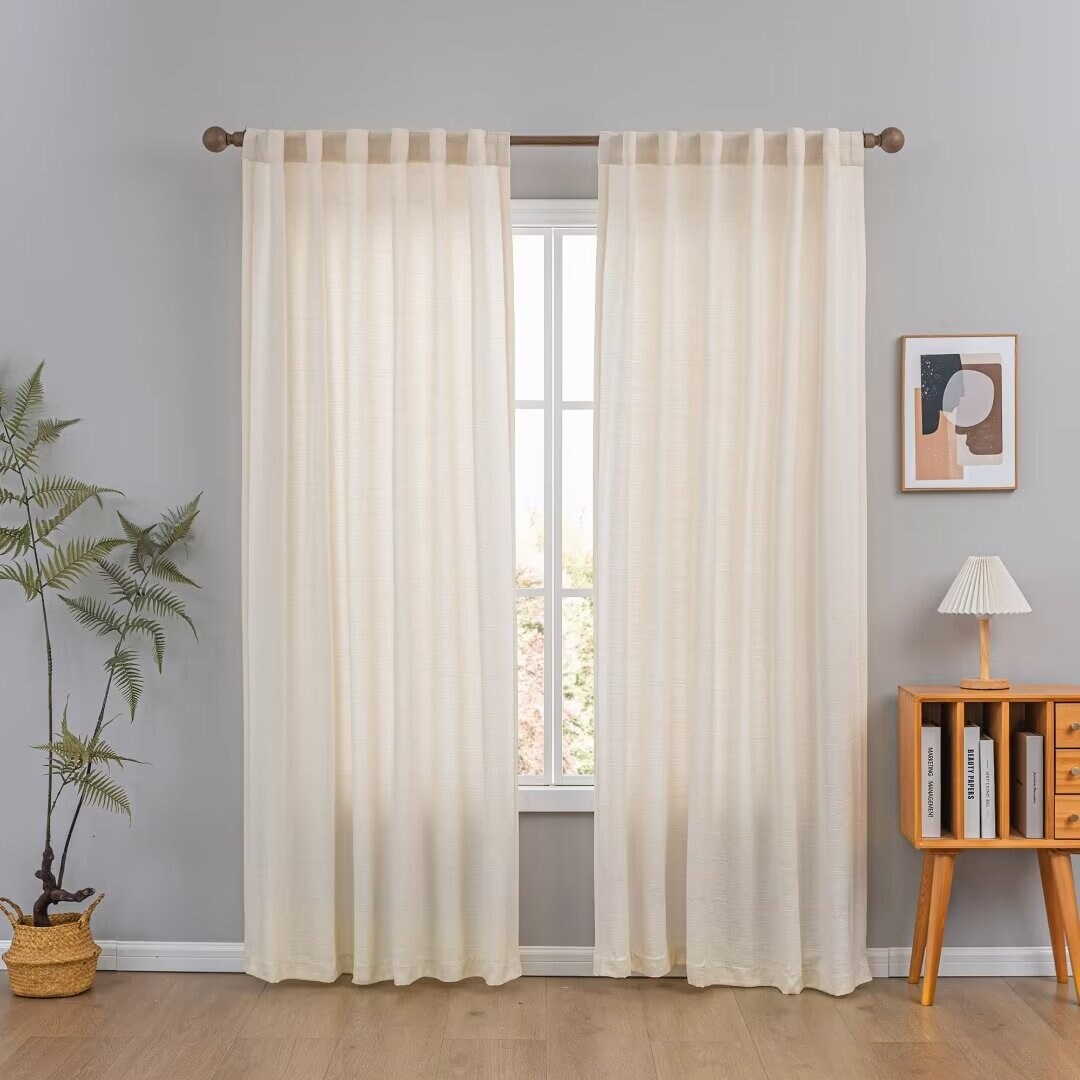 Cotton Blend Light Filtering Textured Back Tab/Rod Pocket Curtain Pair (Set of 2)