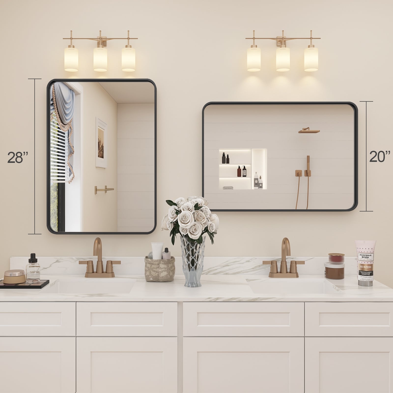 Apmir Metal Frame Tempered Glass Bathroom Vanity Mirror for Wall, Cloakroom, Bedroom