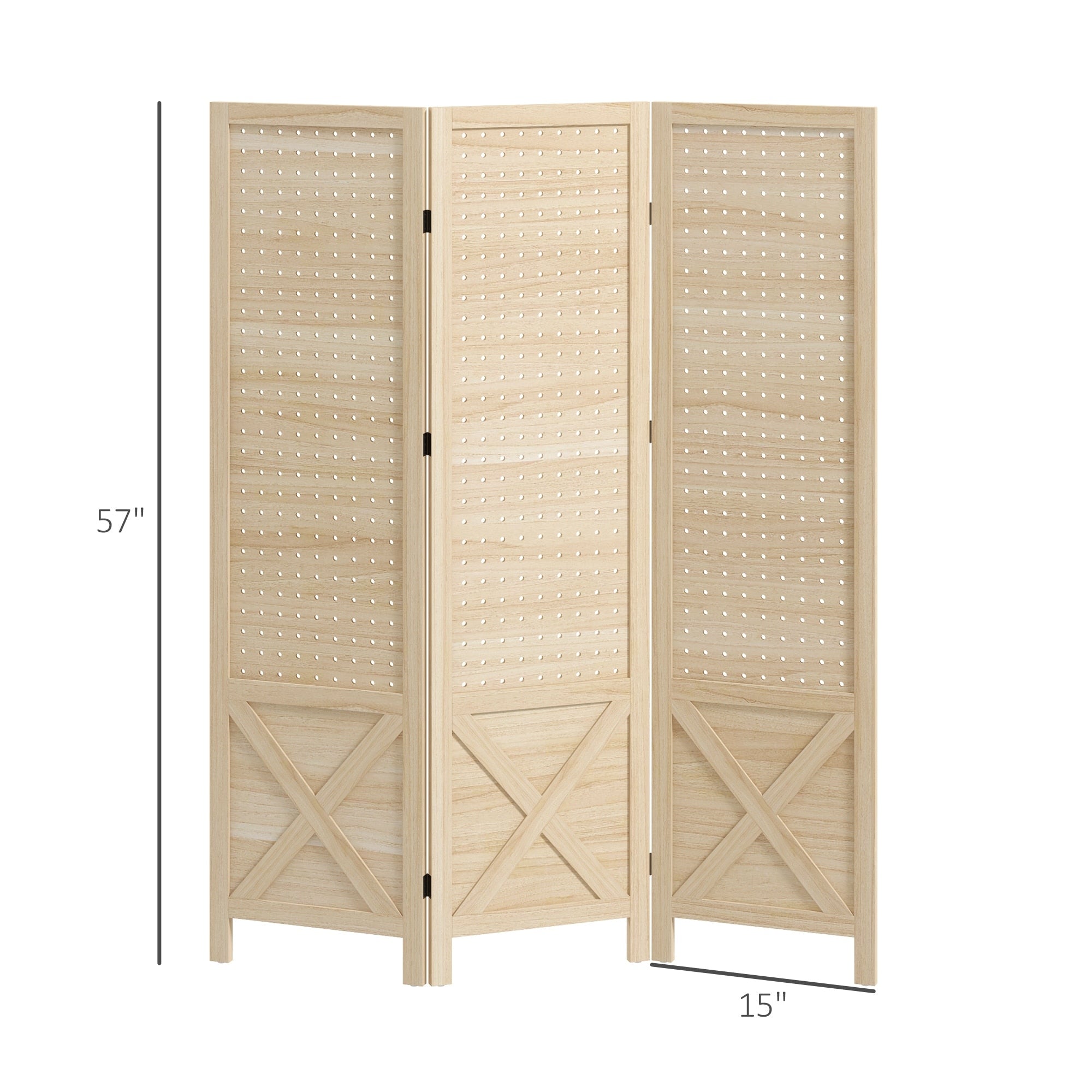 HOMCOM 3 Panel Pegboard Display Room Divider, 4.5' Tall Wood Indoor Portable Folding Privacy Screen