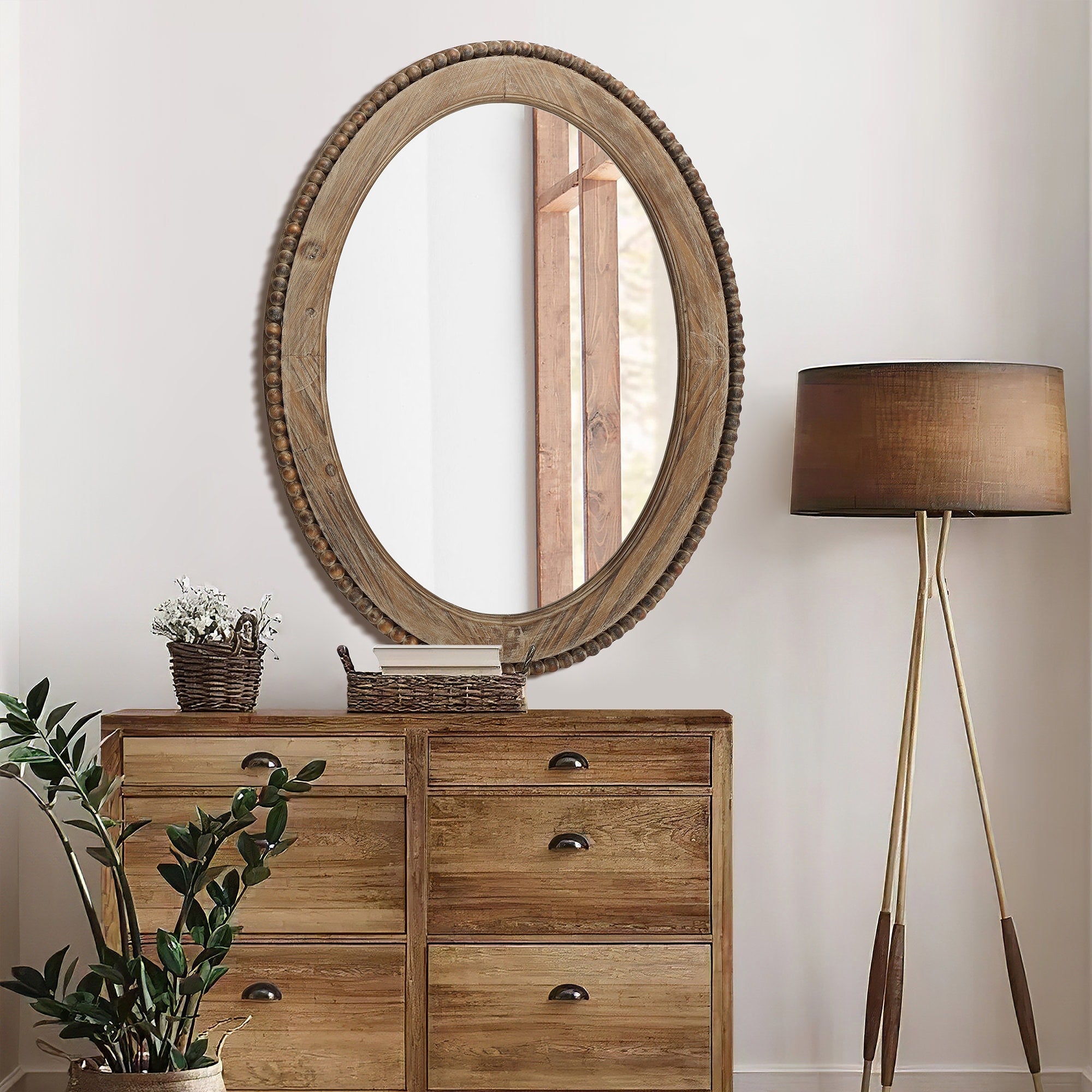 Cameo Wood Framed 32-Inch Oval Wall Mirror, Bathroom Wall Mirror - 31.89 H x 24 W x 1.26 D