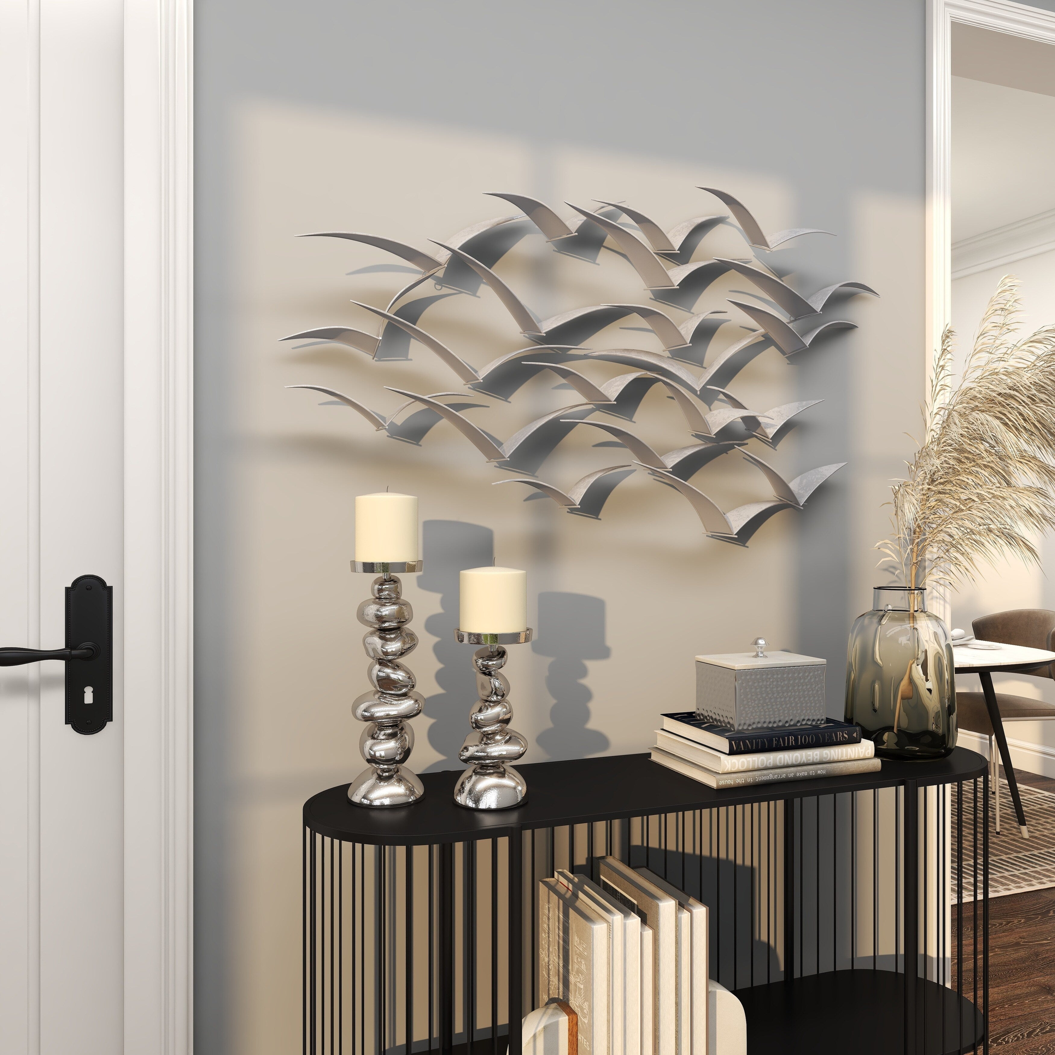 Benzara Metal Flock of Flying Birds Wall Decor, Black