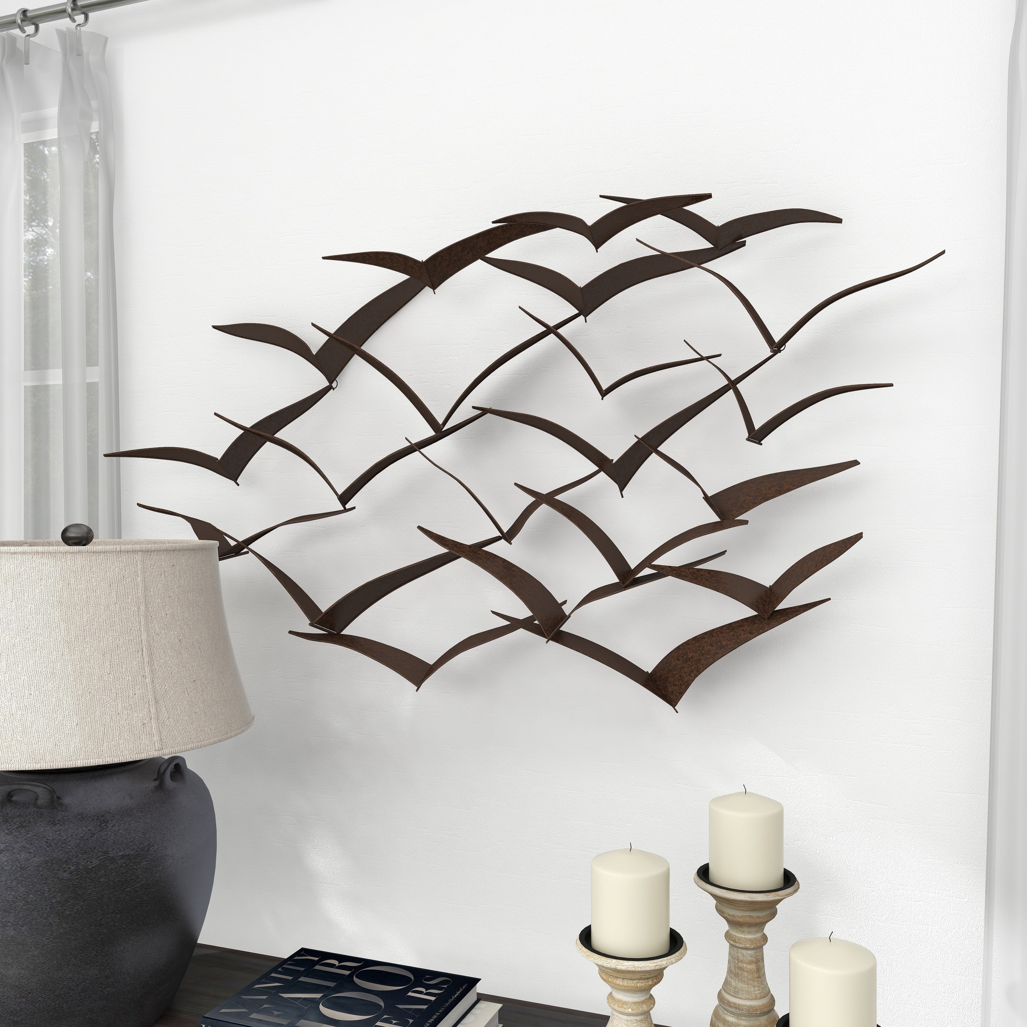 Benzara Metal Flock of Flying Birds Wall Decor, Black