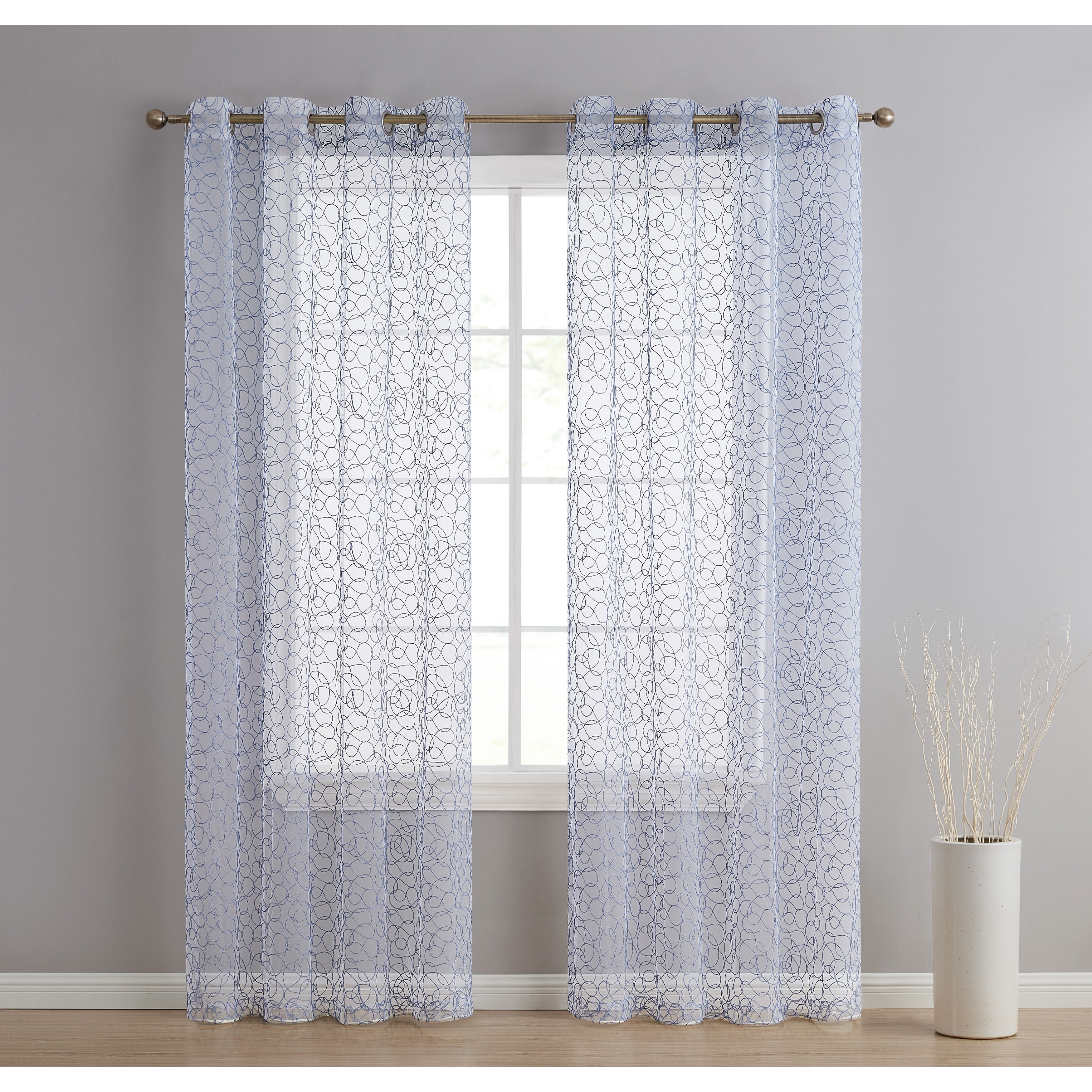 HLC.me Audrey Embroidered Premium Soft Decorative Sheer Voile Light Filtering Grommet Window Curtain Panels - Set of 2