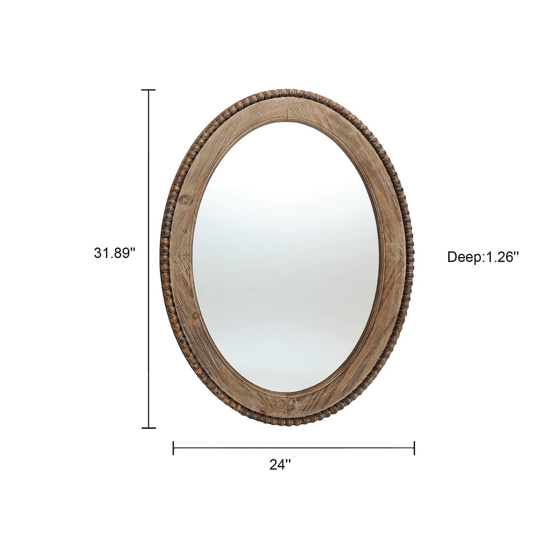 Cameo Wood Framed 32-Inch Oval Wall Mirror, Bathroom Wall Mirror - 31.89 H x 24 W x 1.26 D