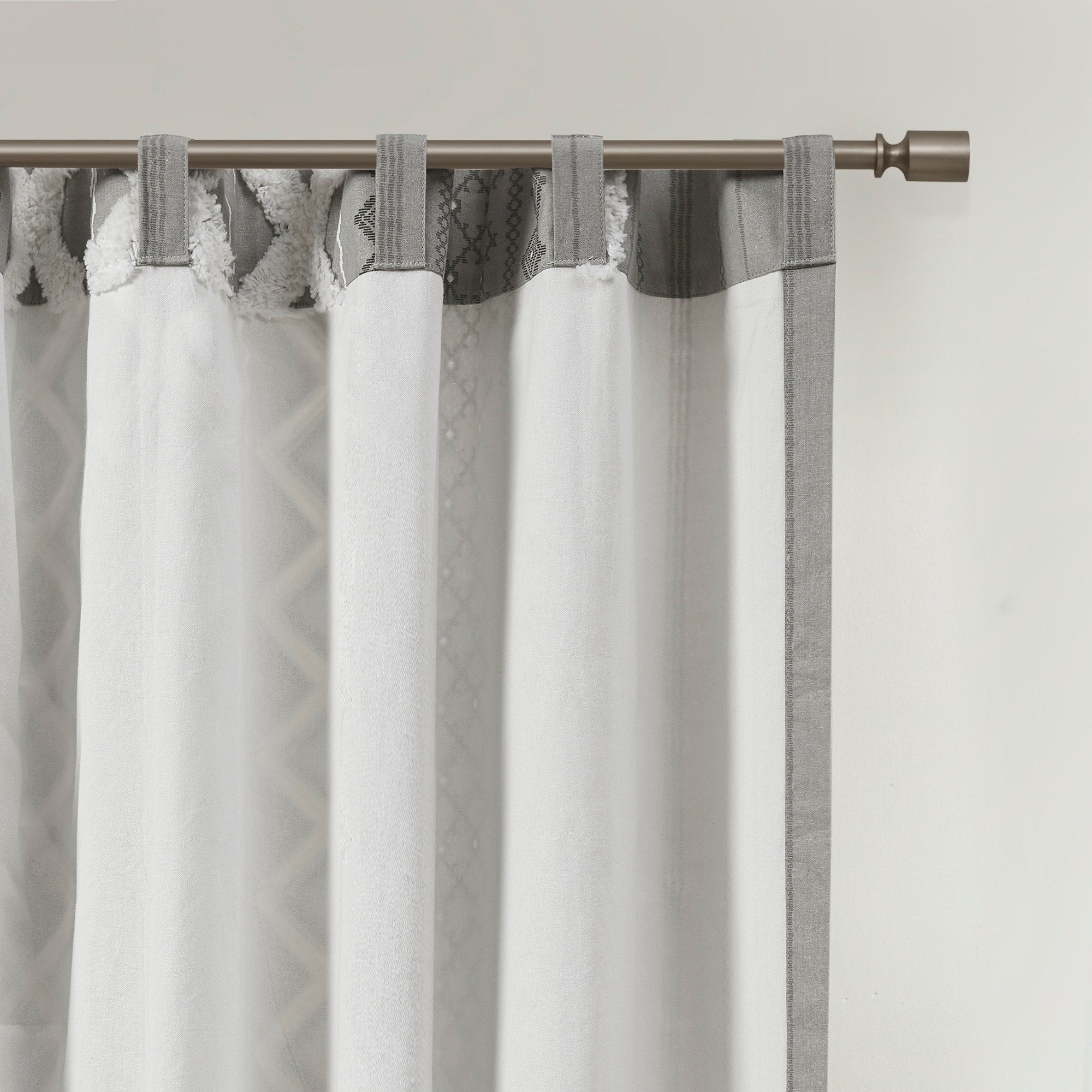 INK+IVY Imani Cotton Printed Curtain Panel with Chenille Stripe and Lining