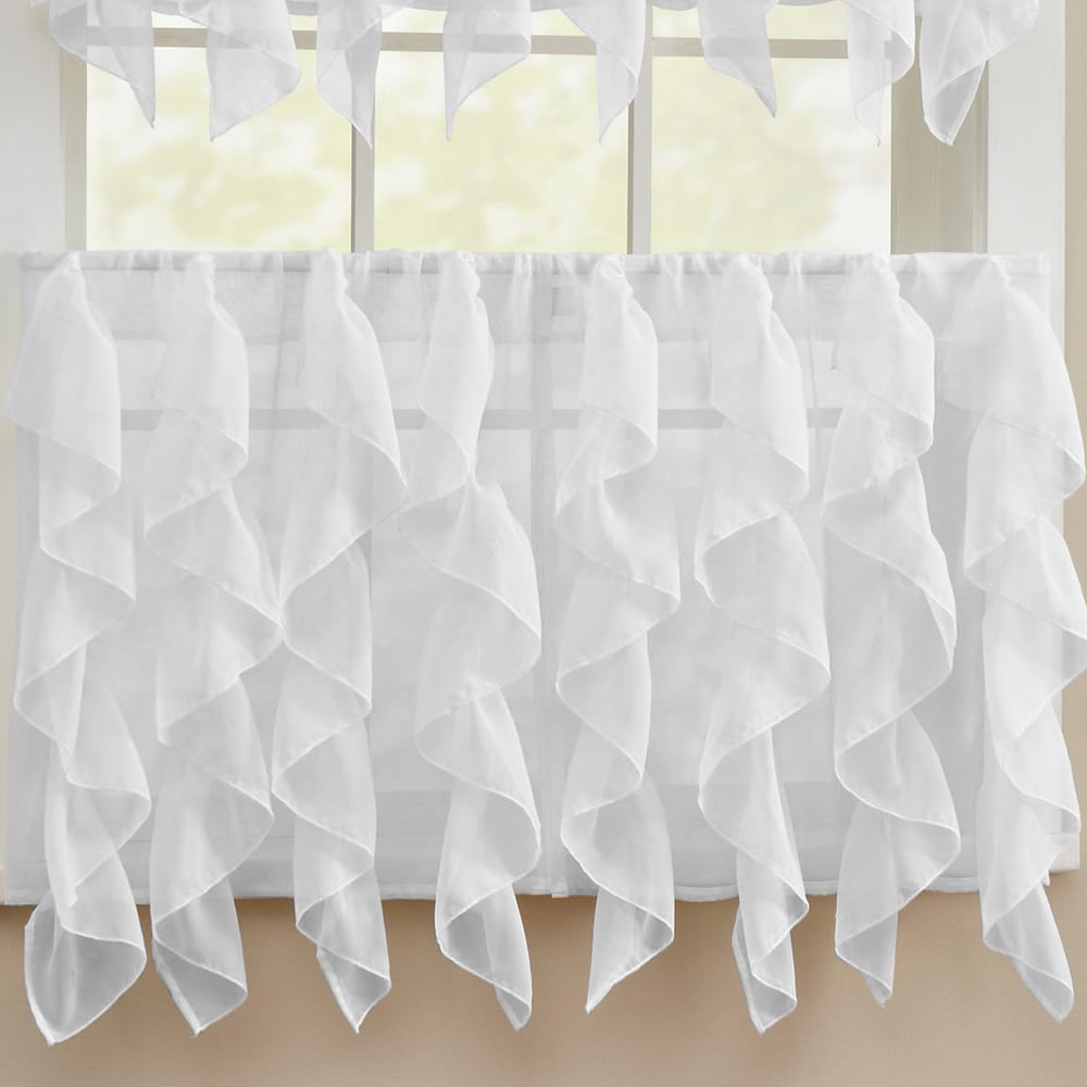 Chic Sheer Voile Vertical Ruffled Tier Window Curtain Valance and Tier