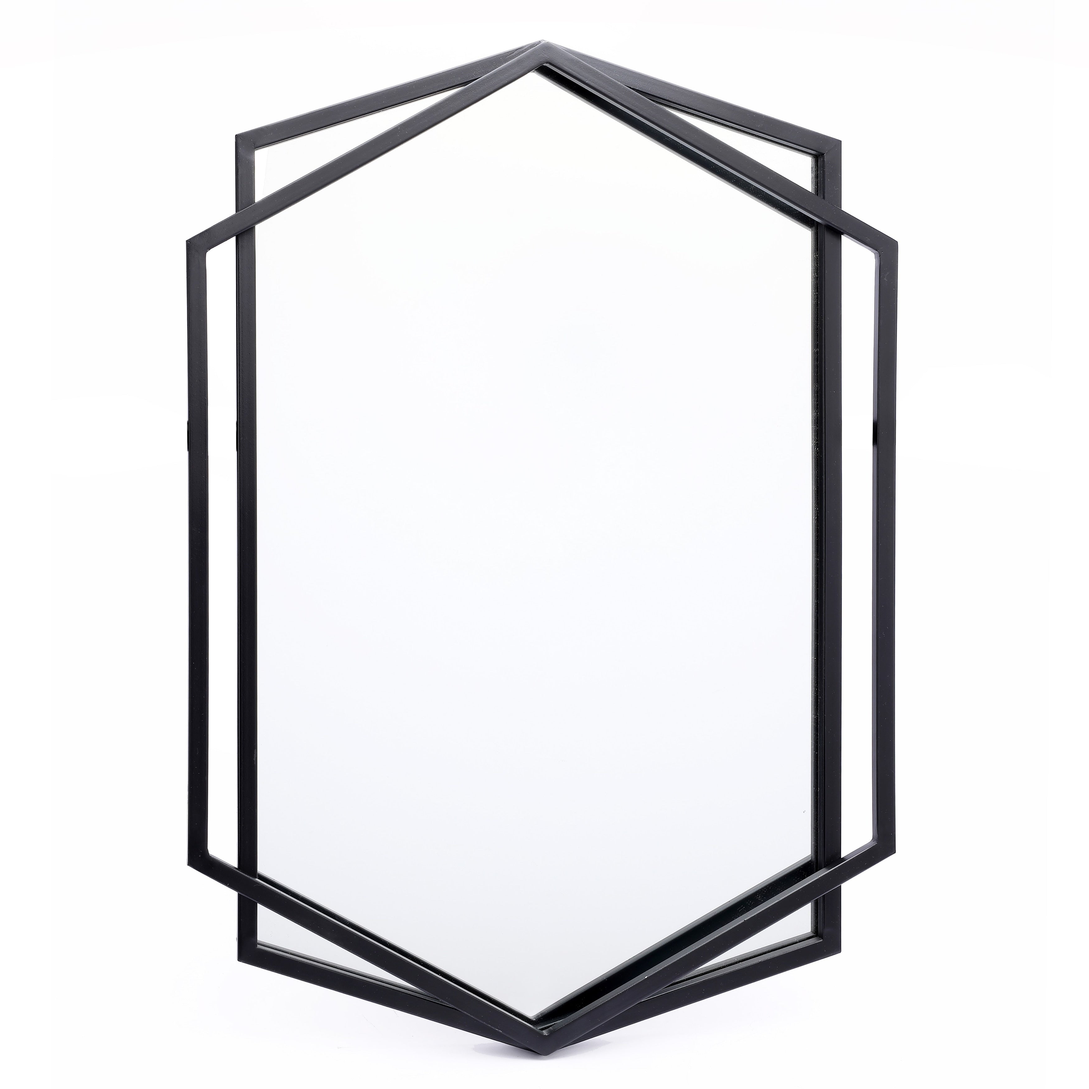 Black Metal Hexagon Frame Wall Accent Mirror, Bathroom Wall Mirror - 31.75 H x 22 W x 1.25 D