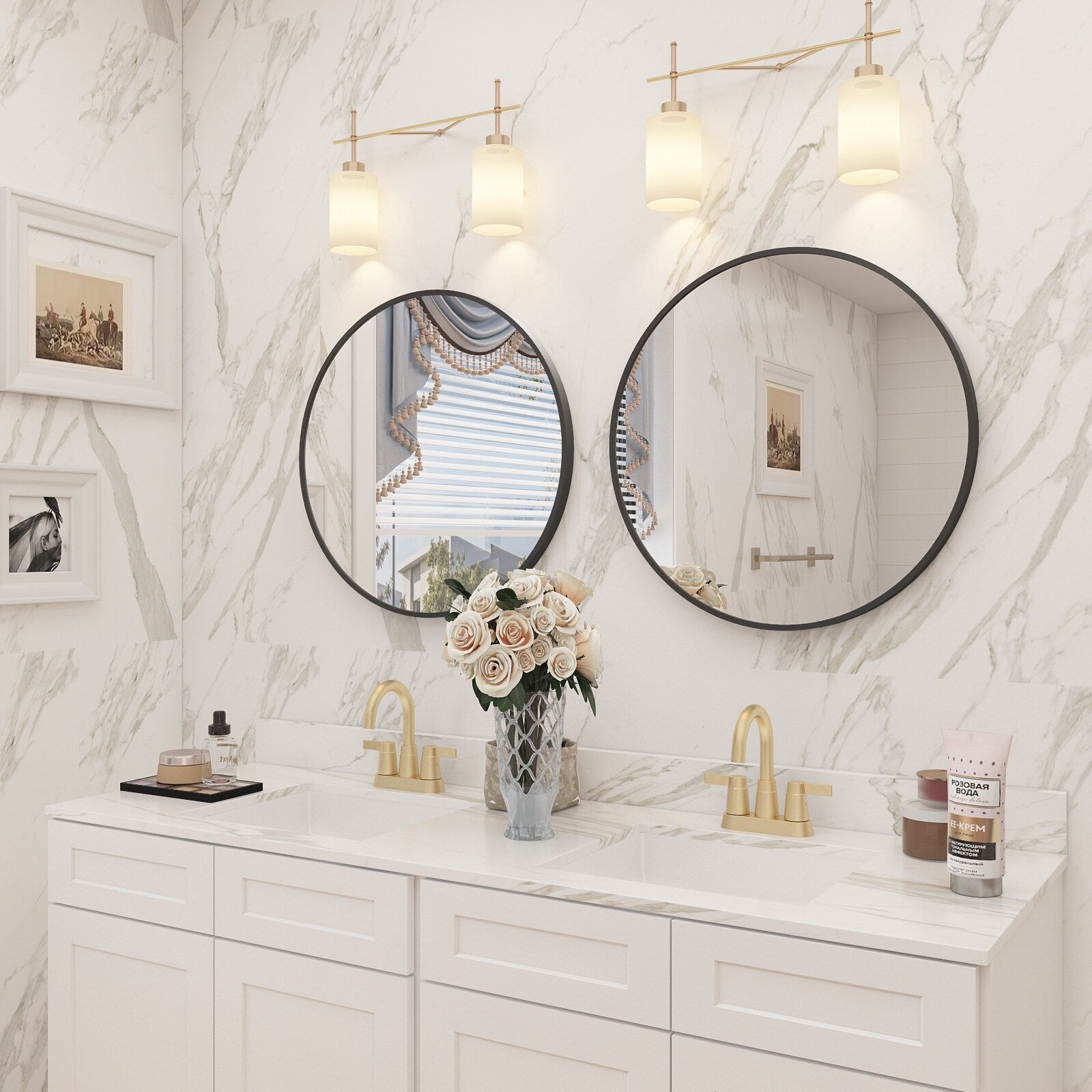 Full Size Round Bathroom Vanity Wall Mirror with Metal Frame