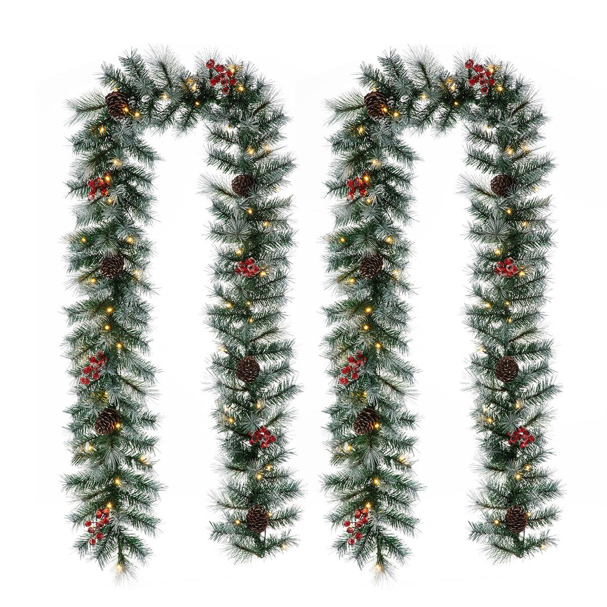 Glitzhome 9ft Pre-Lit Greenery Christmas Garland with 50 Warm White Lights(Includes Timer)