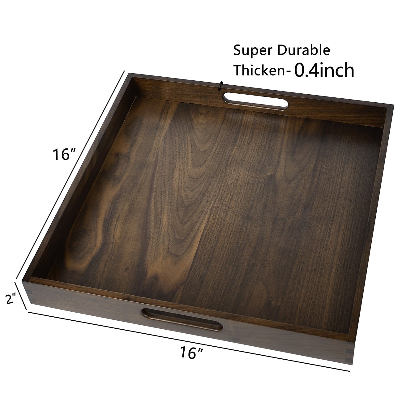 Square Black Walnut Wood Serving Tray Ottoman Tray with Handles