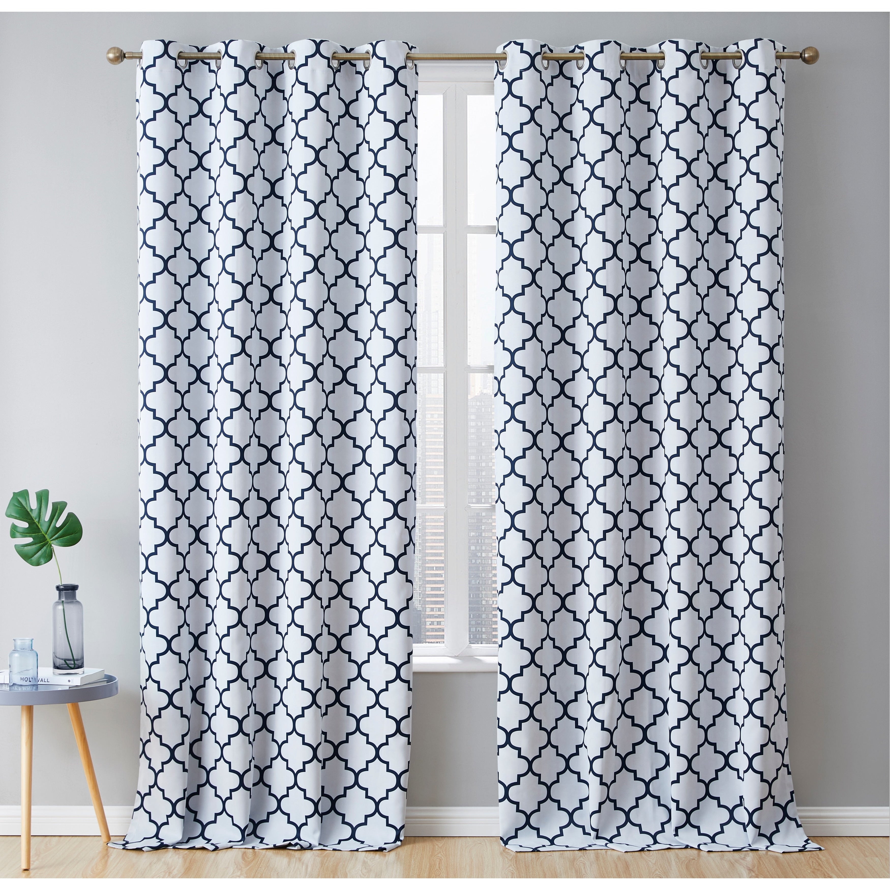 HLC.me Lattice Geometric Blackout Thermal Privacy Room Darkening Grommet Window Drapes Curtain Panels - Set of 2