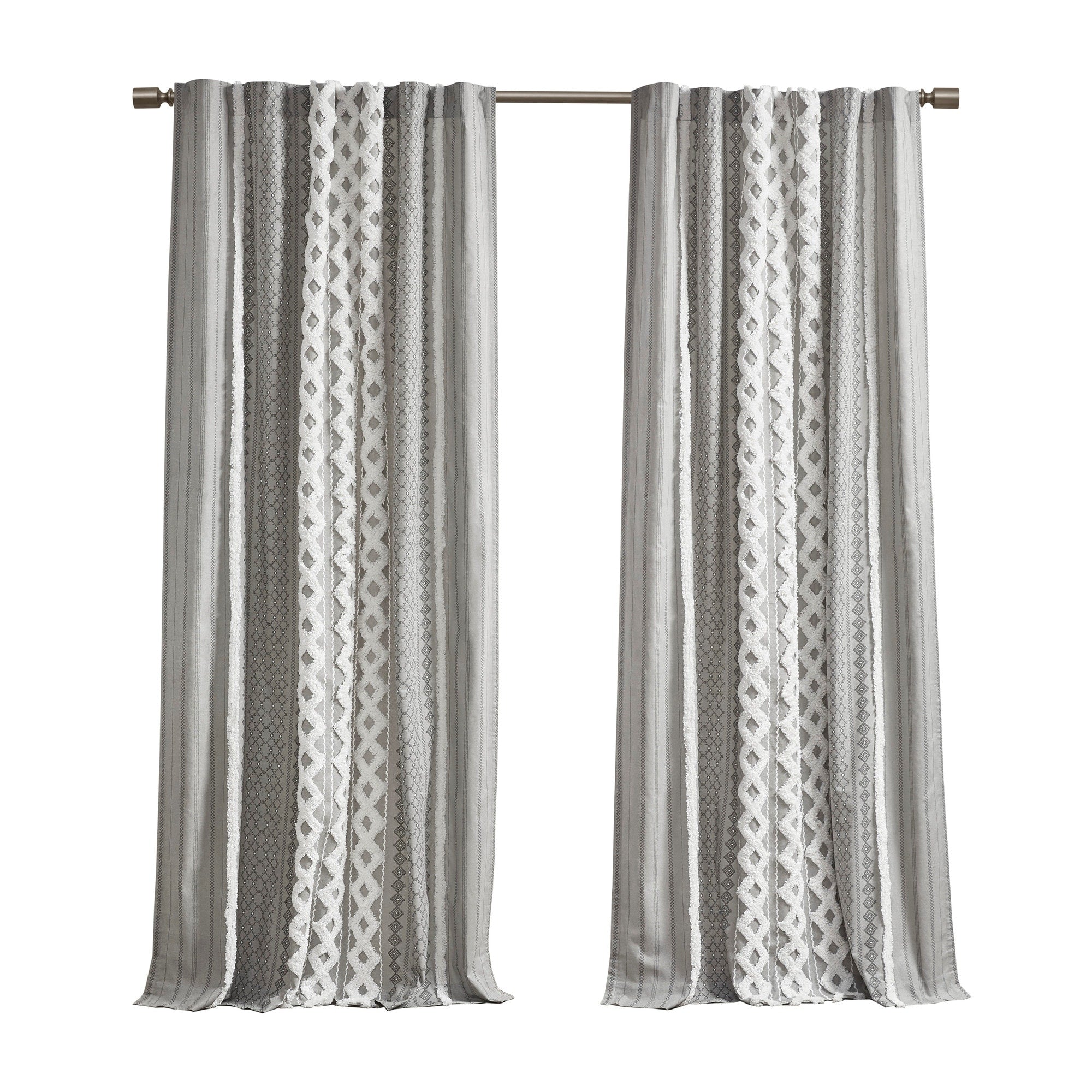 INK+IVY Imani Cotton Printed Curtain Panel with Chenille Stripe and Lining