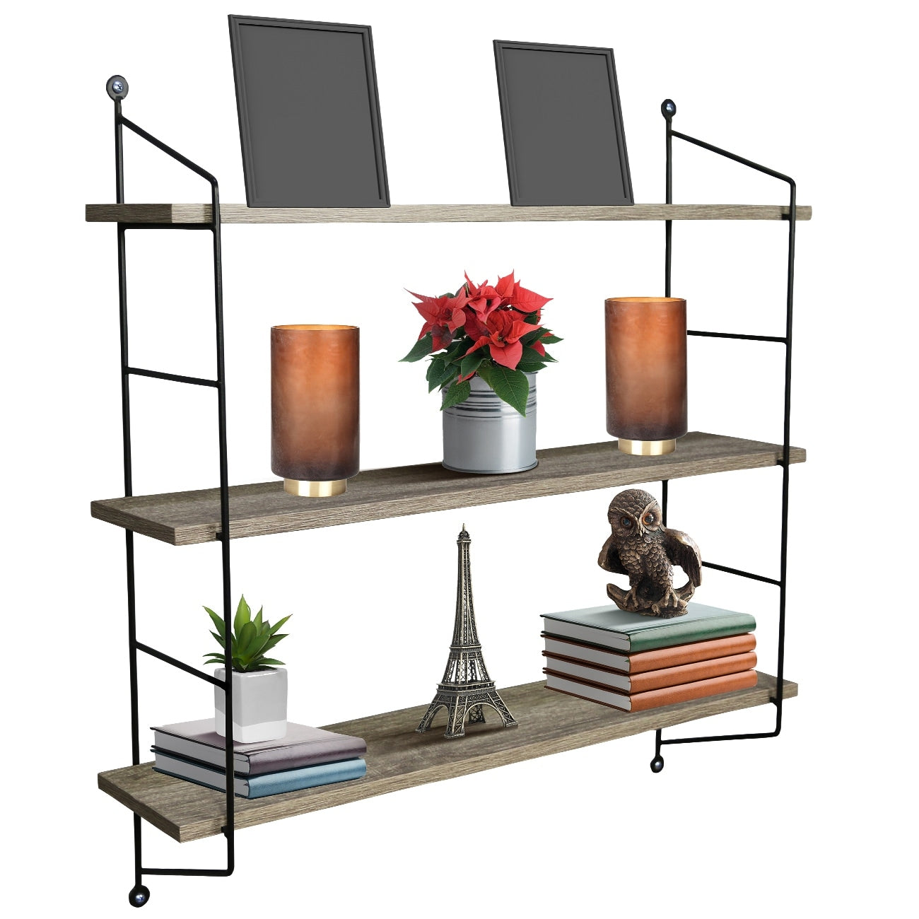 Sorbus Rustic Floating Shelf with Metal Brackets