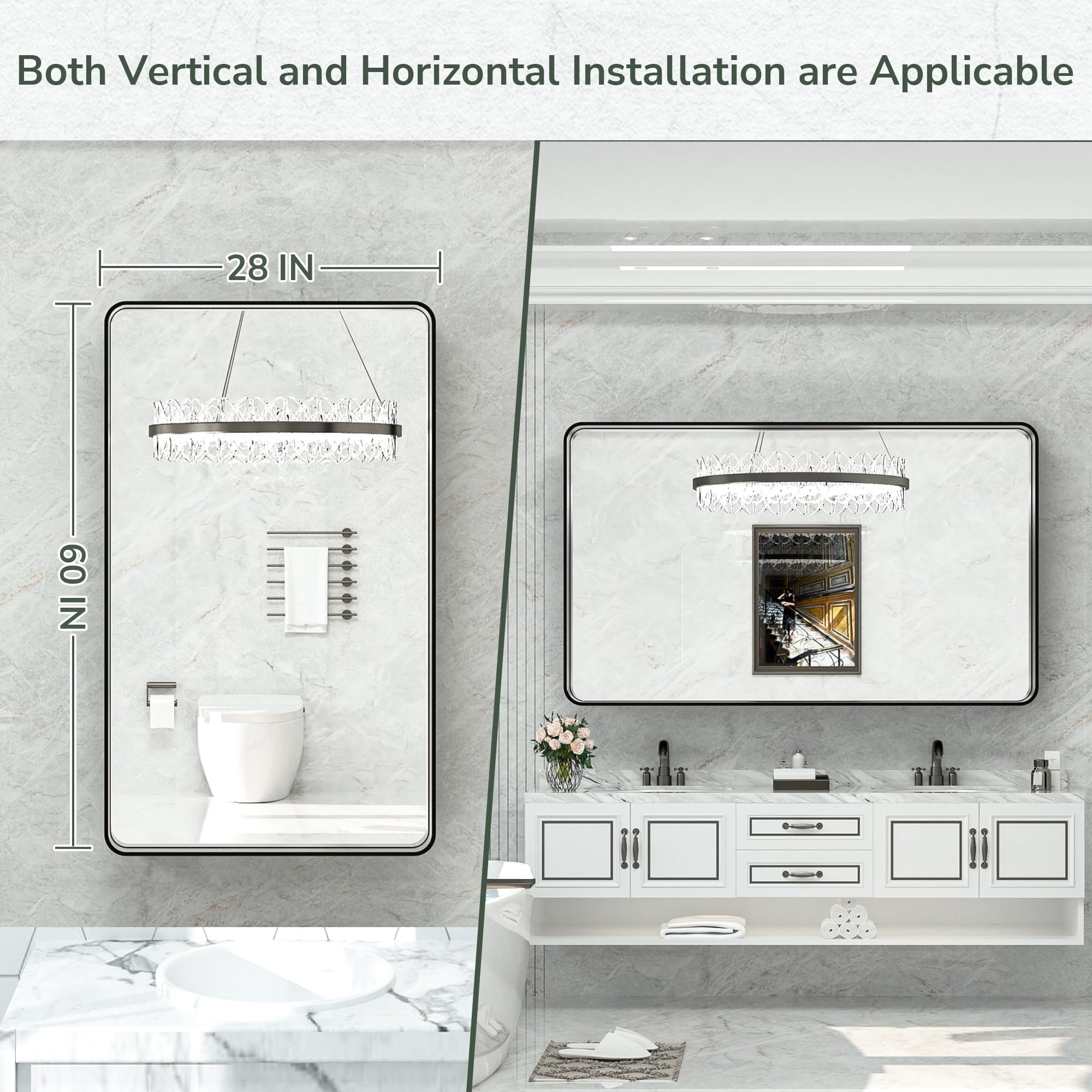 Apmir Metal Frame Tempered Glass Bathroom Vanity Mirror for Wall, Cloakroom, Bedroom