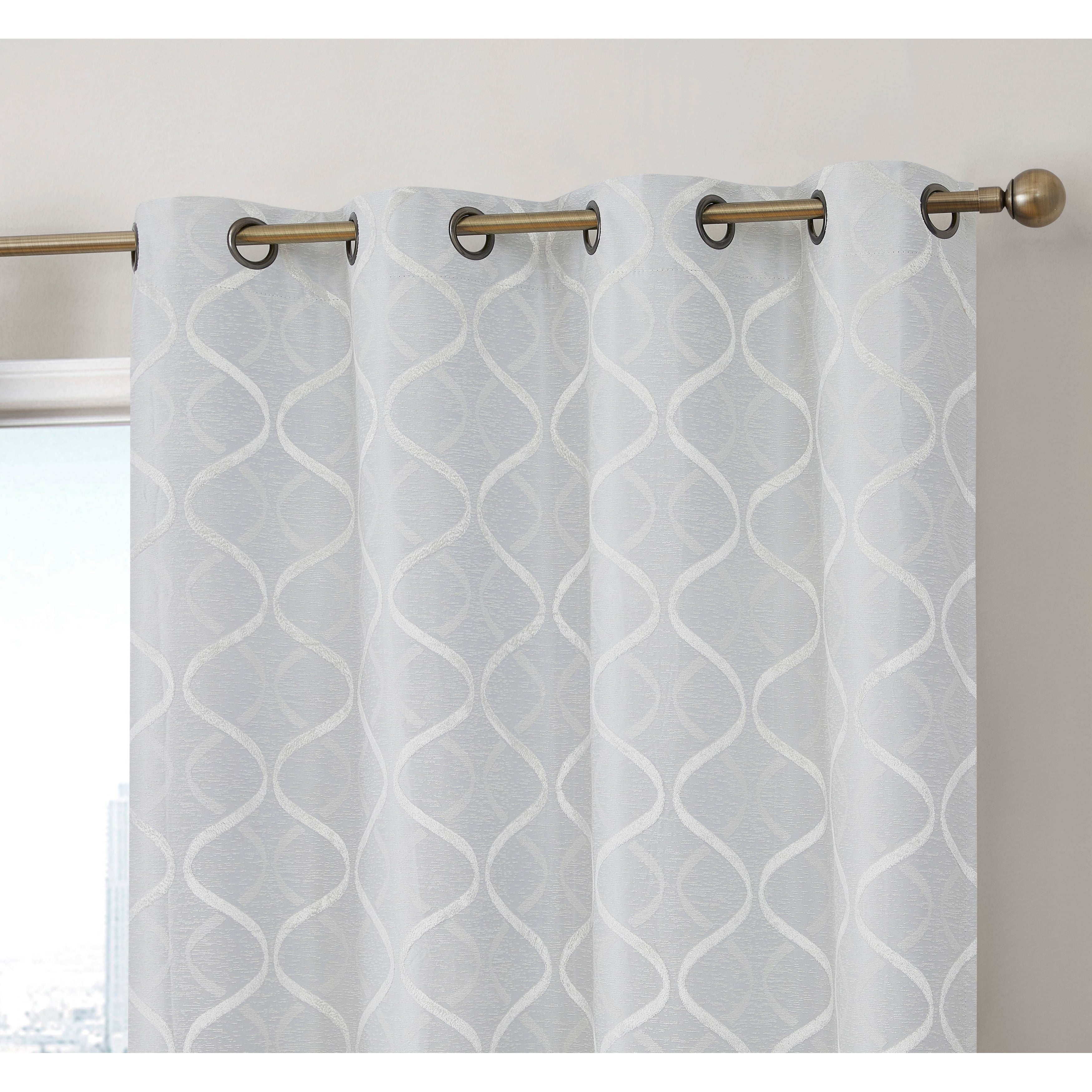 HLC.me Lattice Flocked 100% Complete Blackout Thermal Insulated Window Curtain Grommet Panels - Set of 2