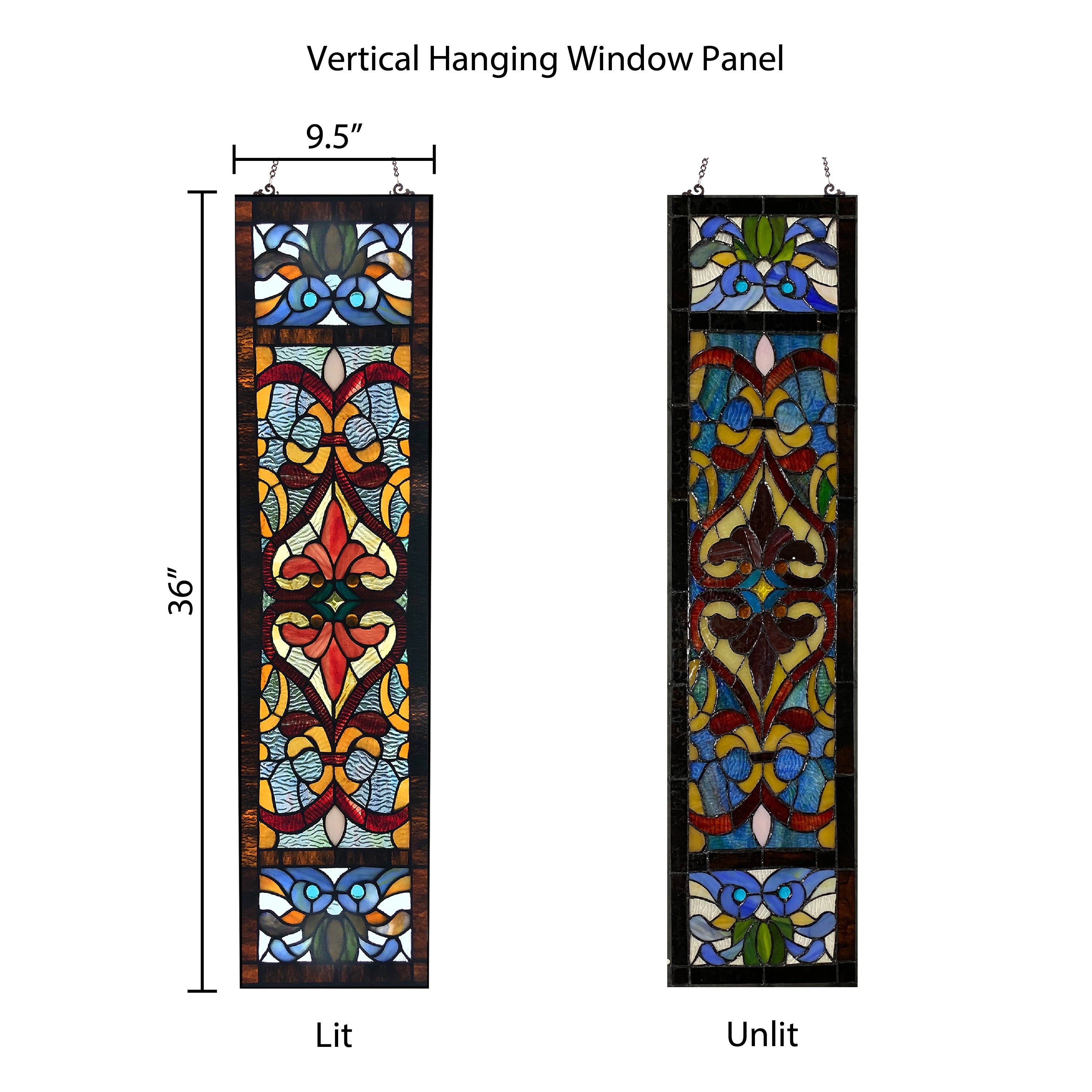 River of Goods Victorian Stained Glass Fleur De Lis Window Panel - 9.5L x 0.25W x 36H