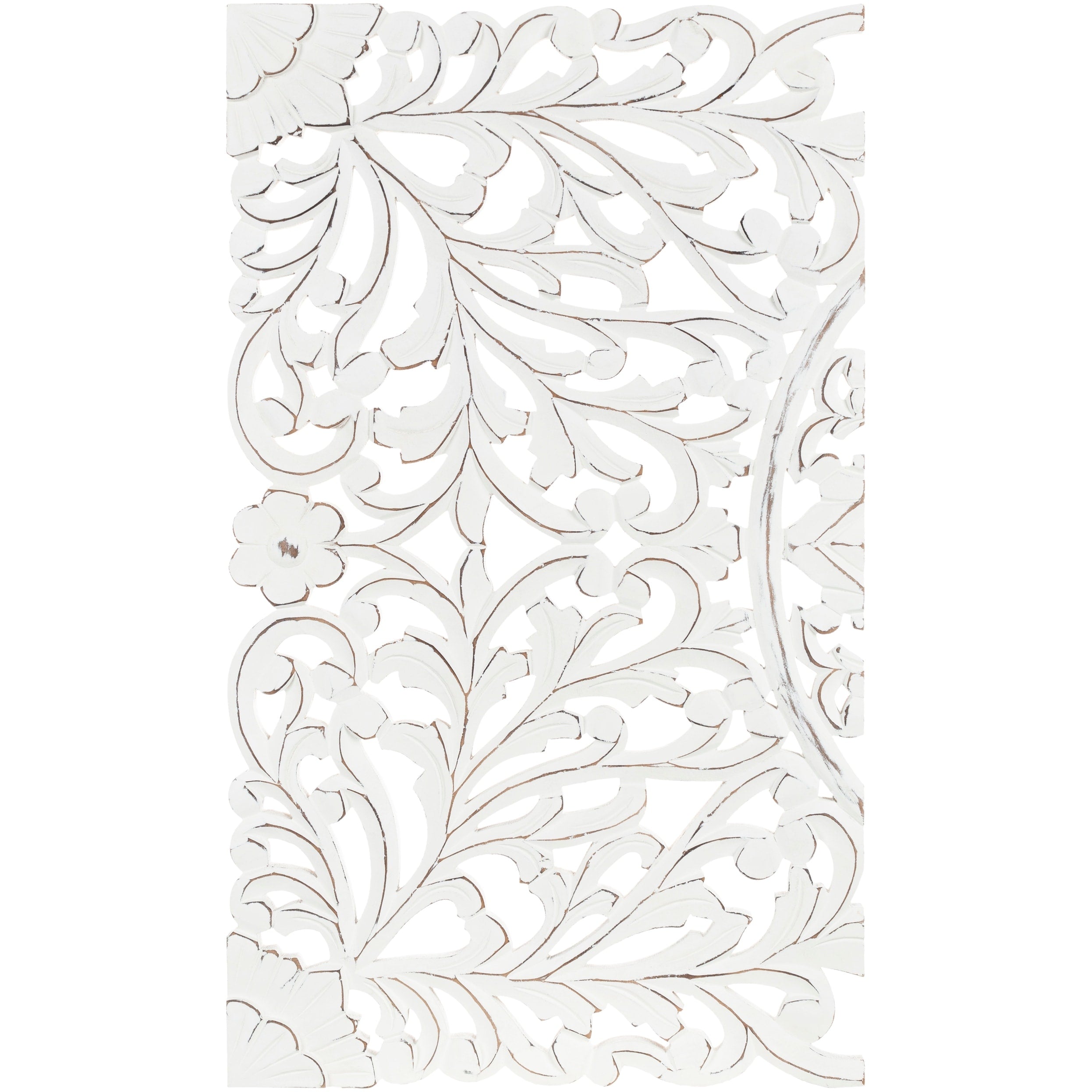 Norma Floral Hand Carved White Wooden 48x28-inch 3-Panel Wall Art