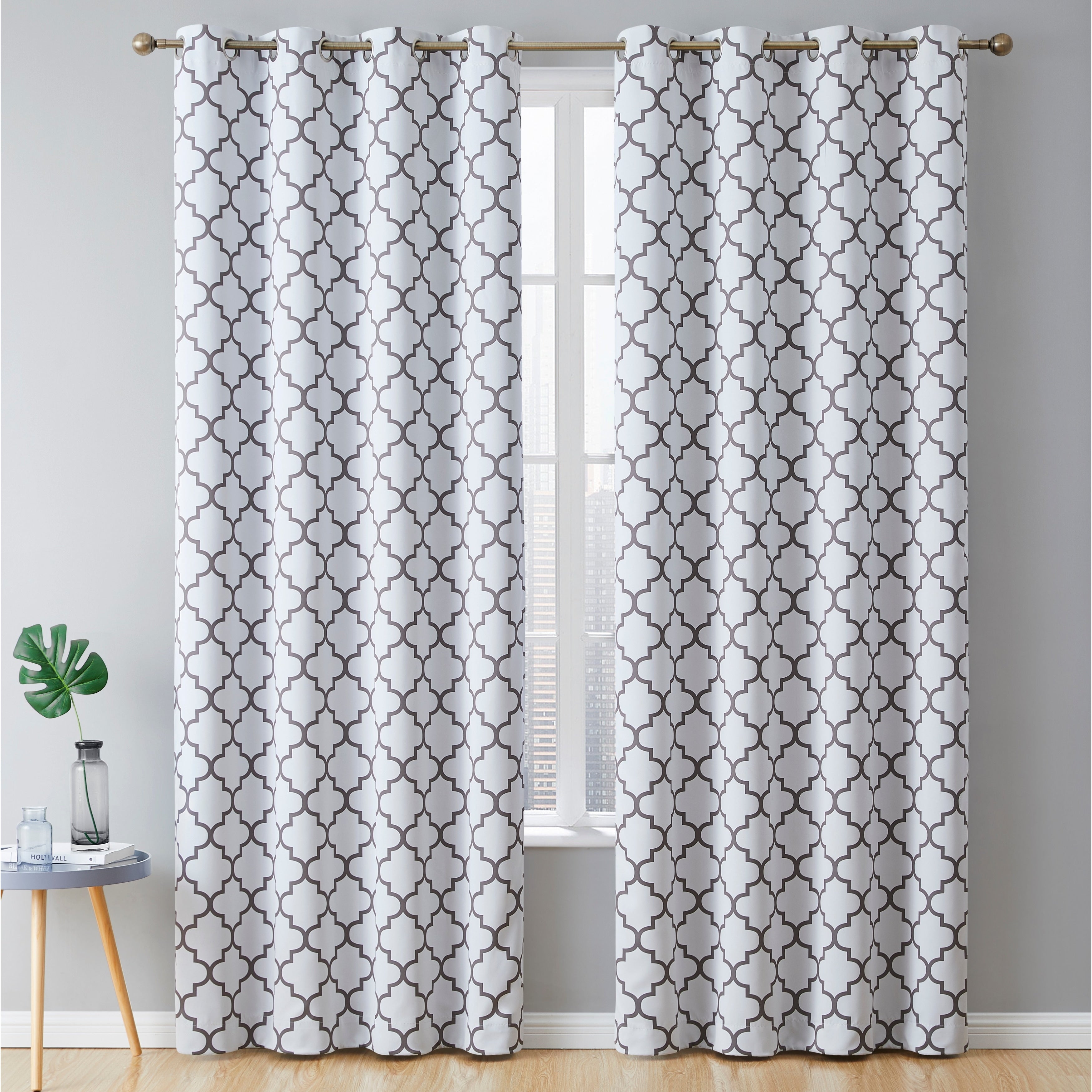 HLC.me Lattice Geometric Blackout Thermal Privacy Room Darkening Grommet Window Drapes Curtain Panels - Set of 2