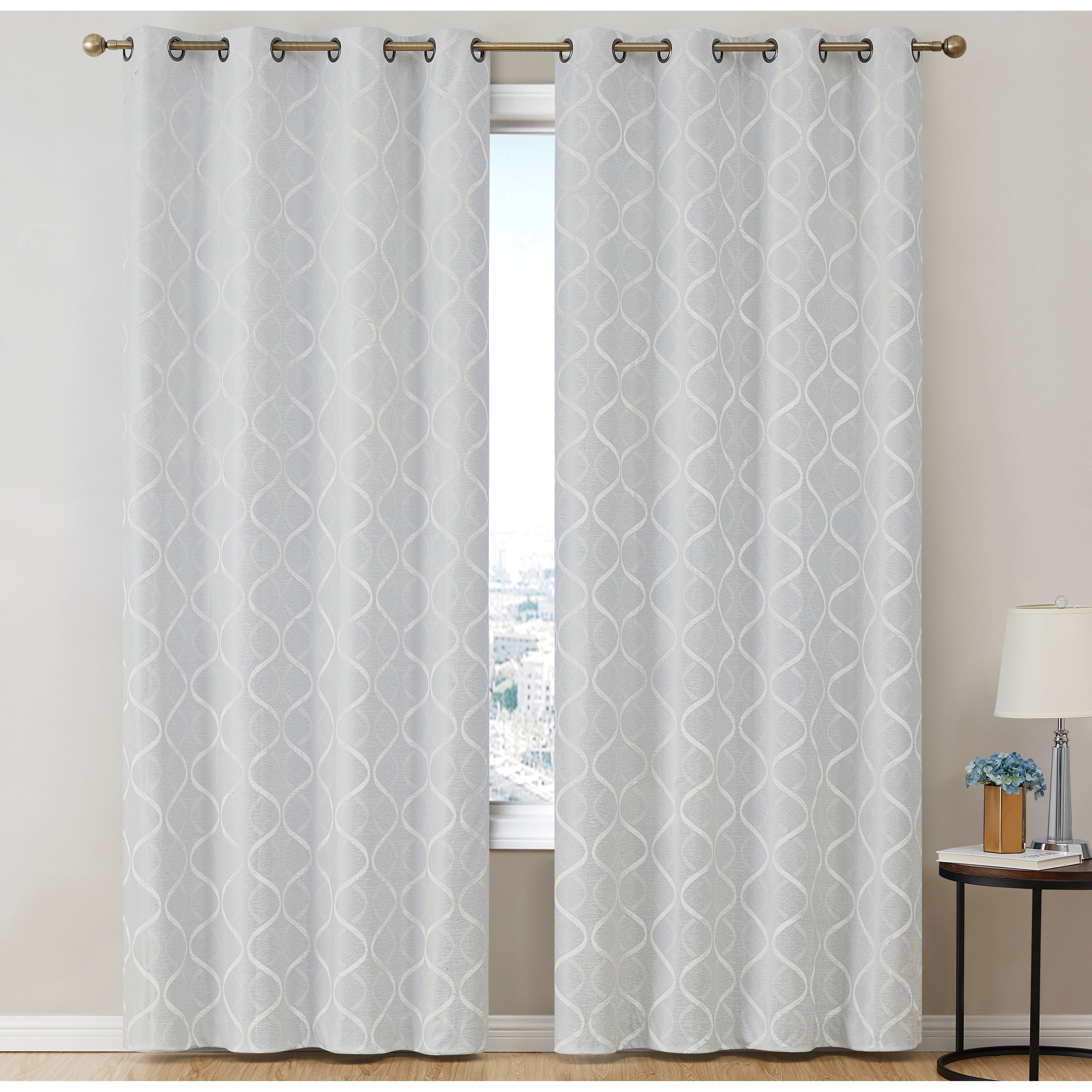 HLC.me Lattice Flocked 100% Complete Blackout Thermal Insulated Window Curtain Grommet Panels - Set of 2