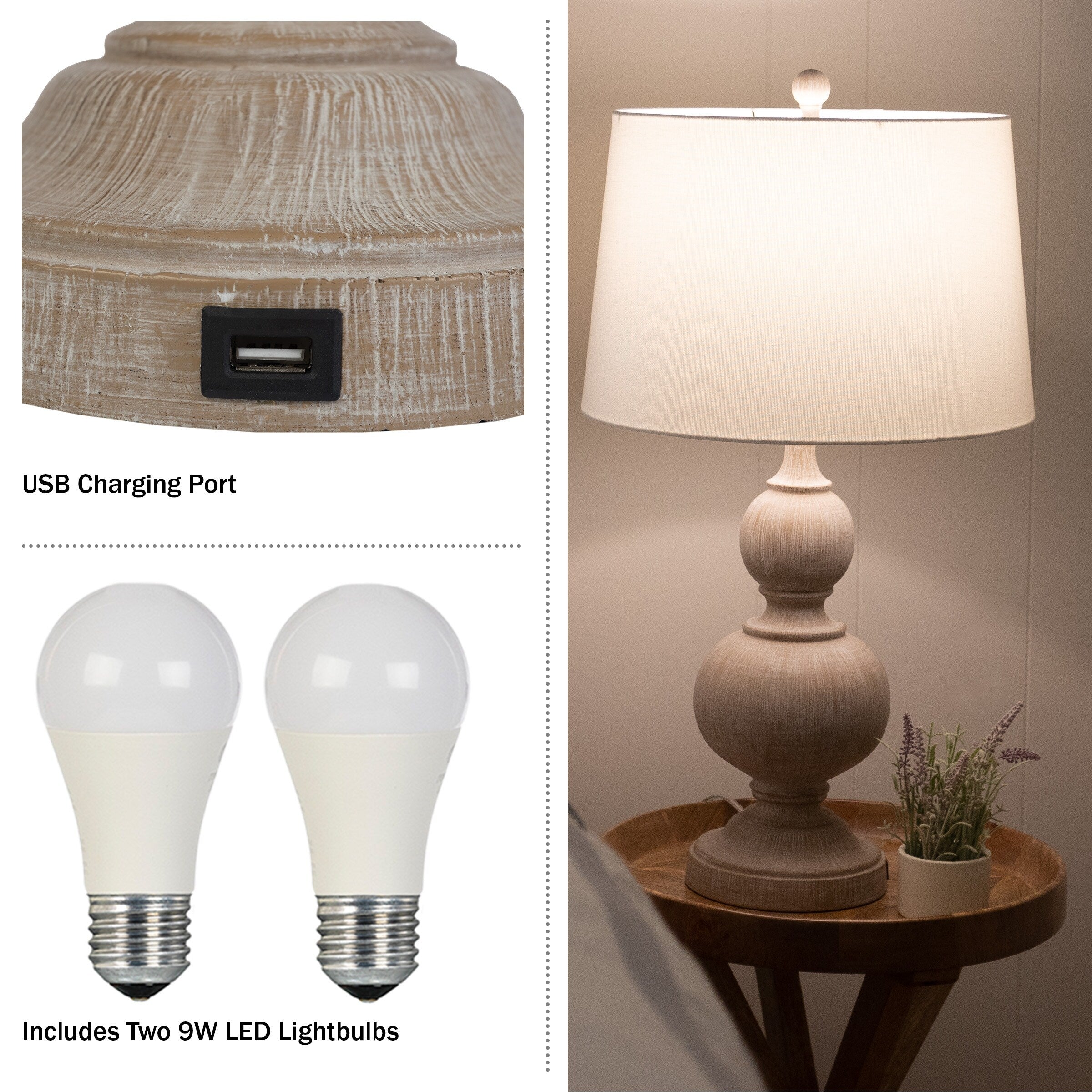 Lavish Home Table Lamps Set with USB Ports