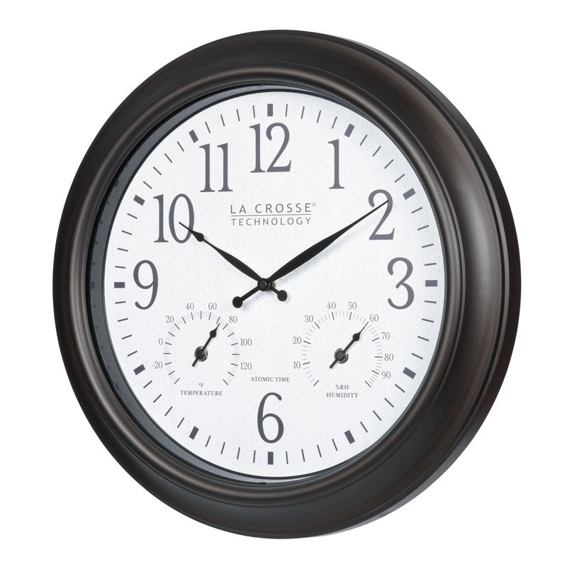 La Crosse 404-89027-INT 18 Outdoor Brown Atomic Analog Temp Clock