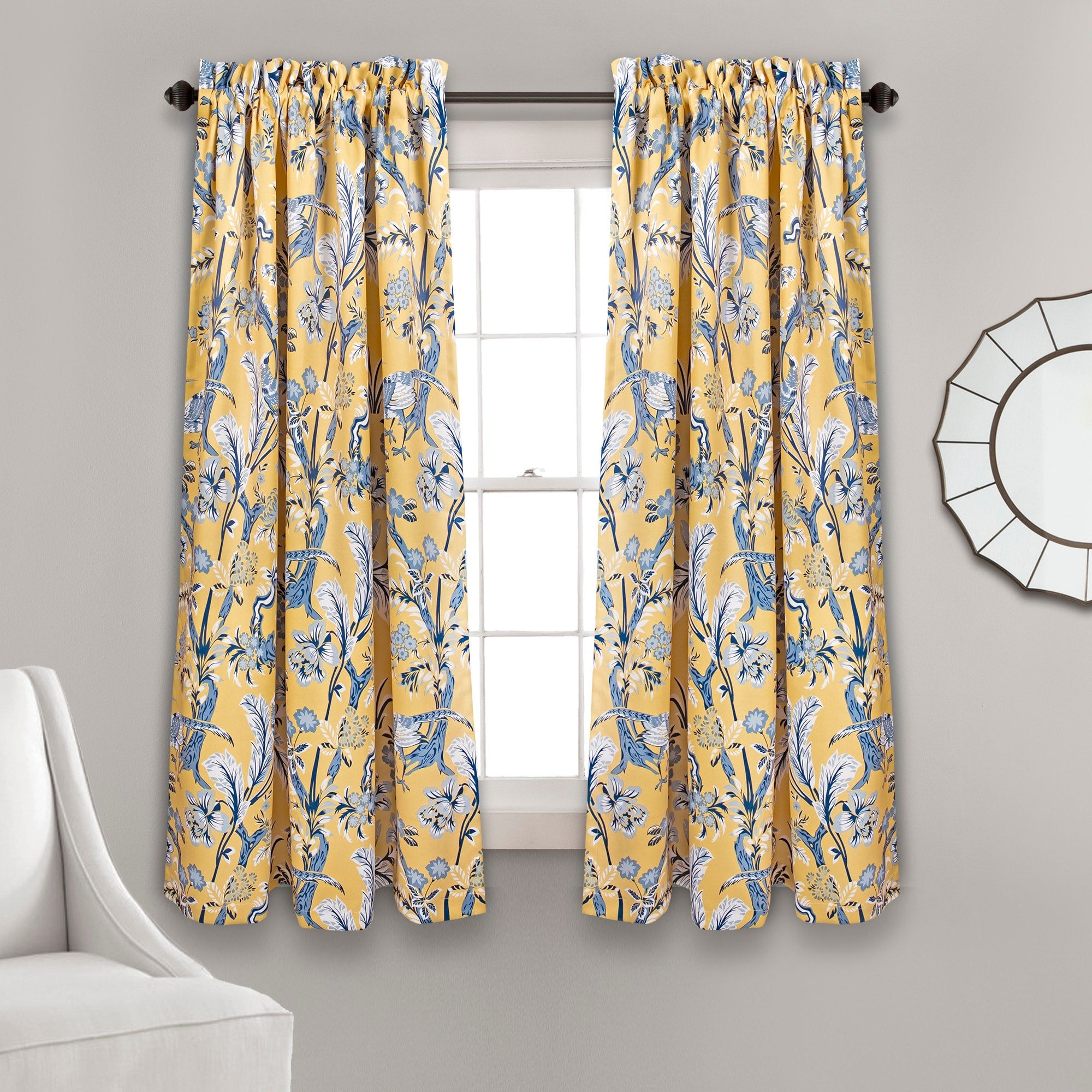 Lush Decor Dolores Light Filtering Floral Bird Print Curtain Pair Panels