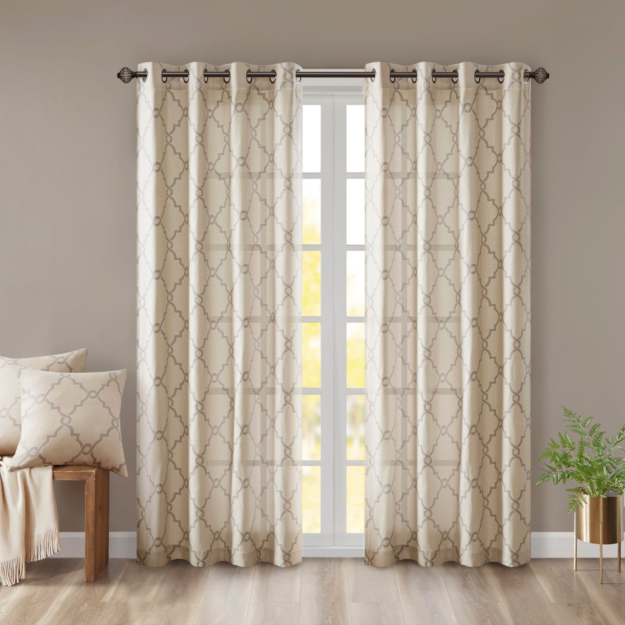 Madison Park Westmont Fretwork Print Grommet Top Window Single Curtain Panel