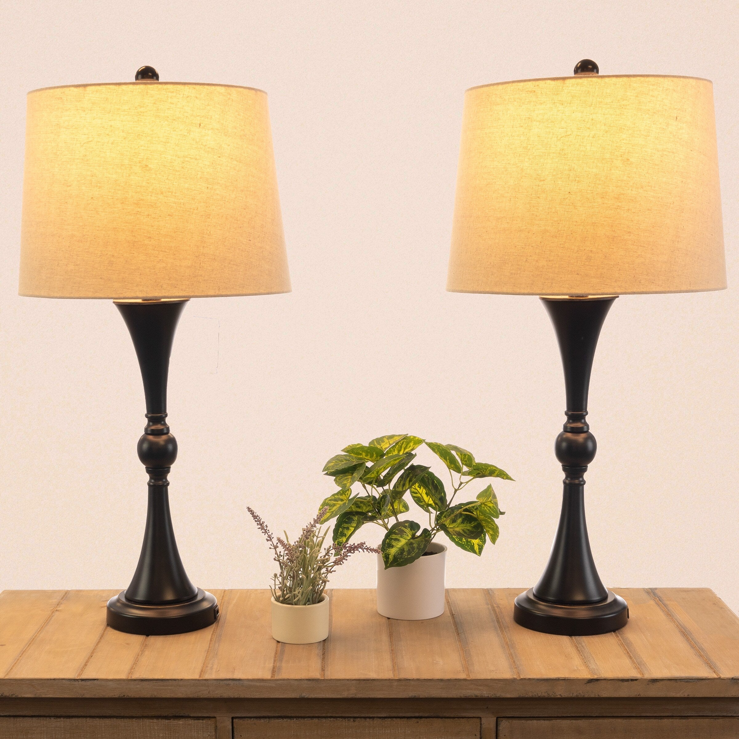 Lavish Home Table Lamps Set with USB Ports