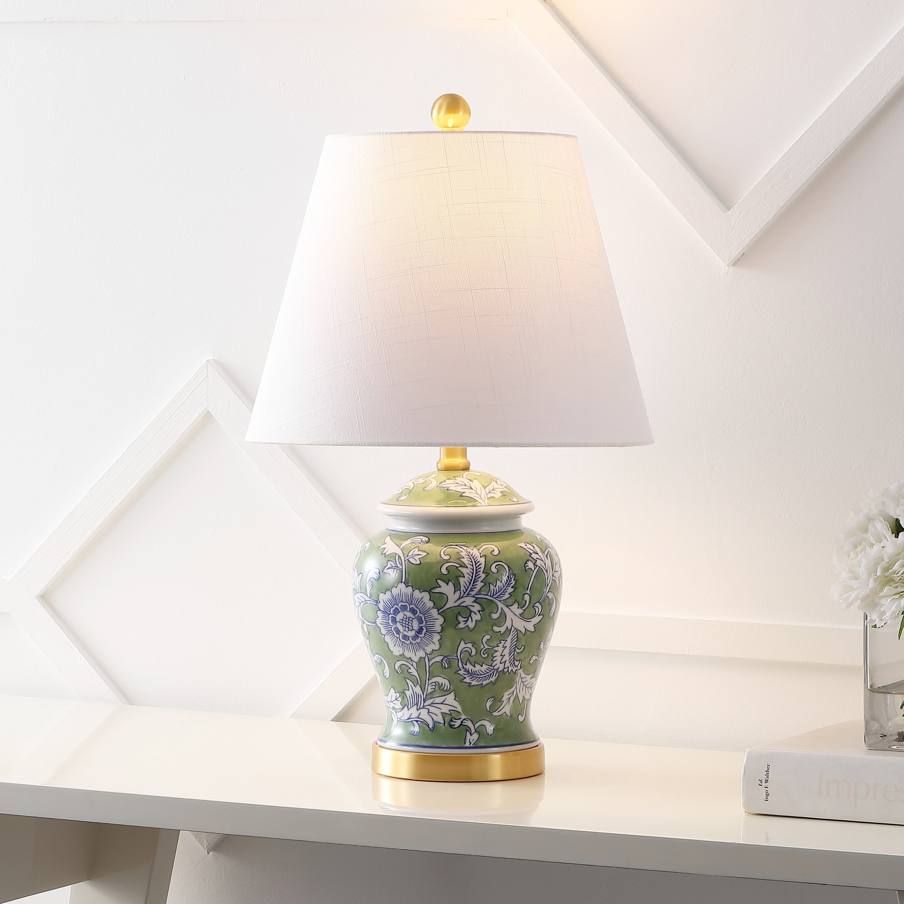 Penelope 22 Chinoiserie LED Table Lamp, Blue/White by JONATHAN Y